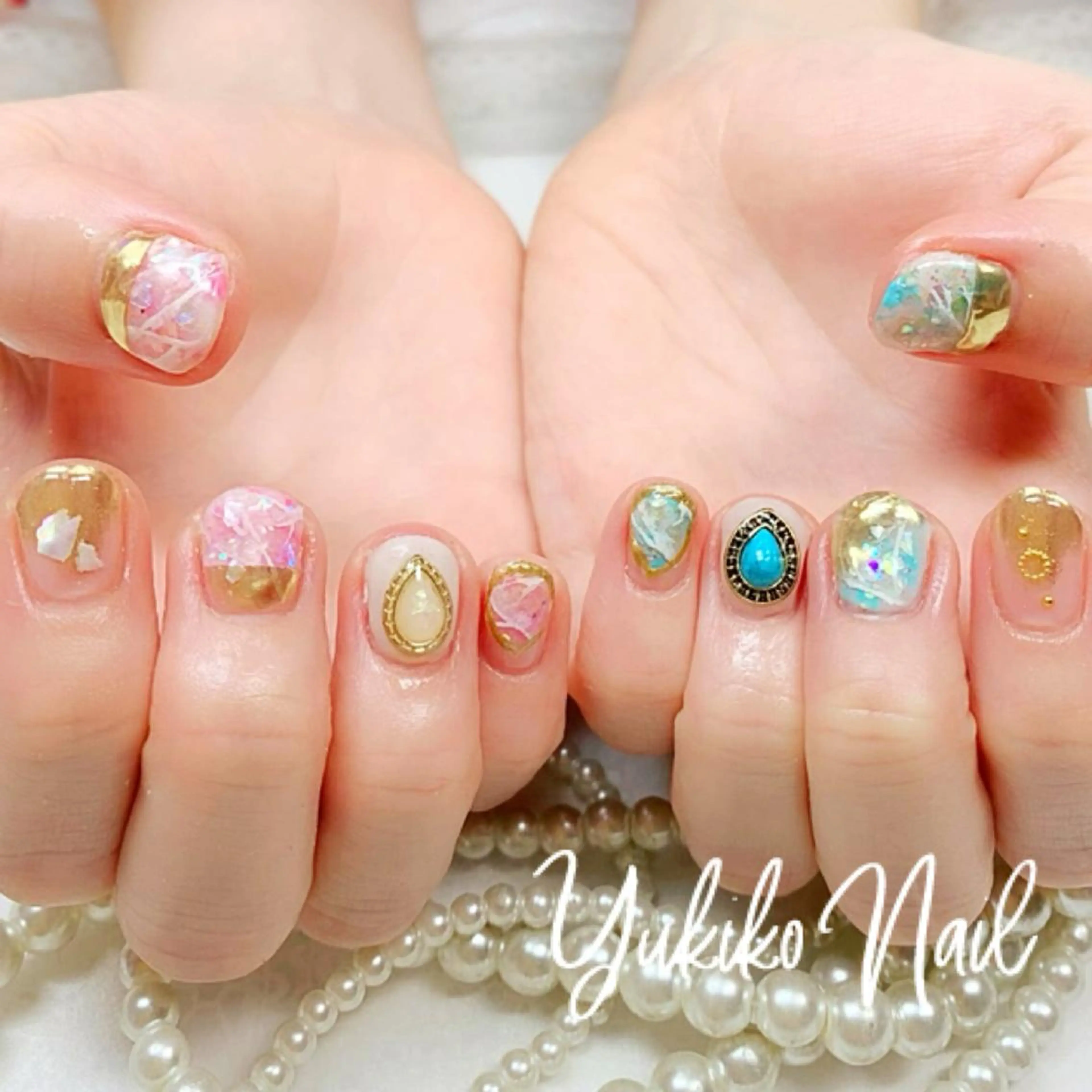 ネイル ミラーネイル 持ち込み ニュアンスネイル ハンドネイル ユキコ ネイルのネイルデザイン