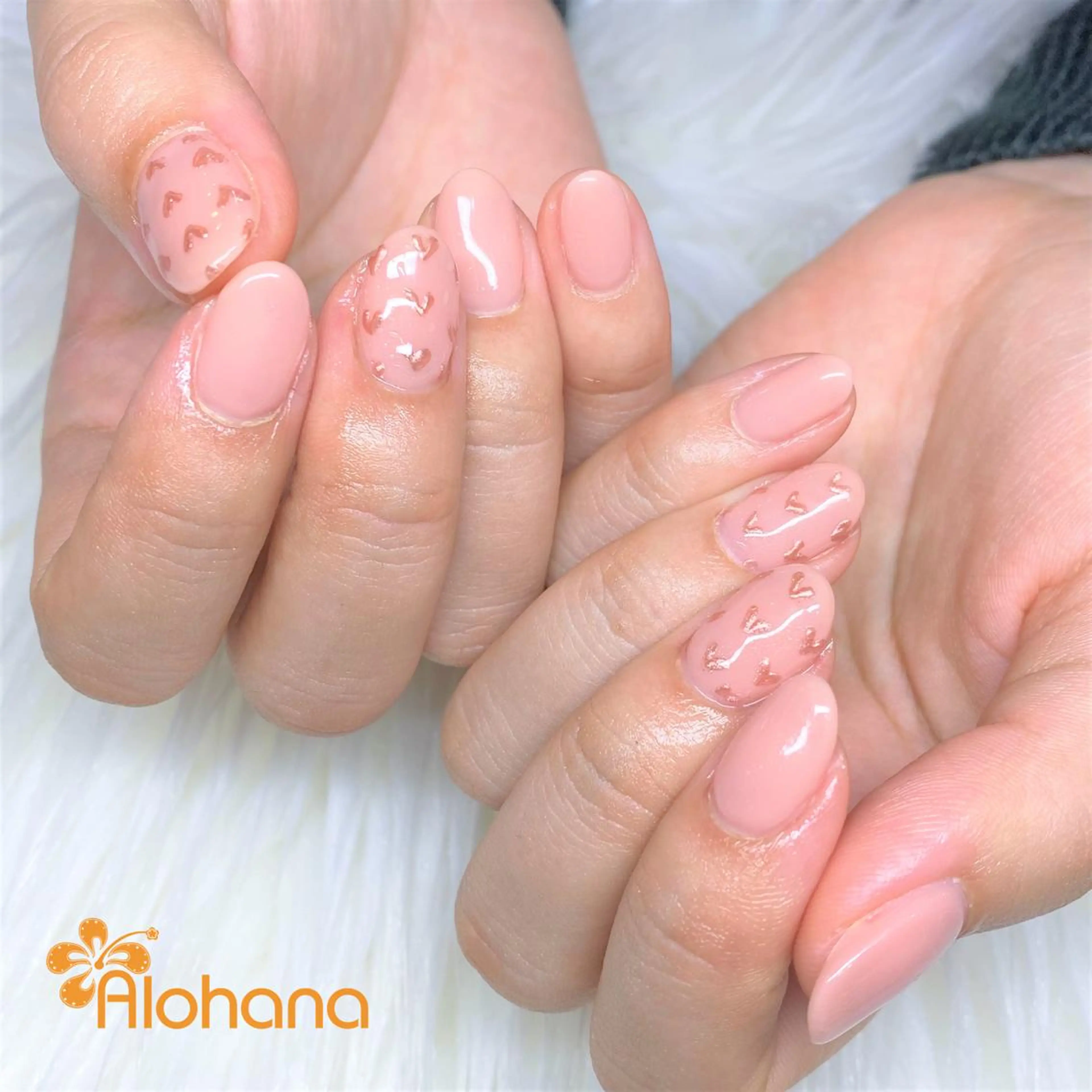 ネイル ハート ミラーネイル ハンドネイル Alohana Minaのネイルデザイン