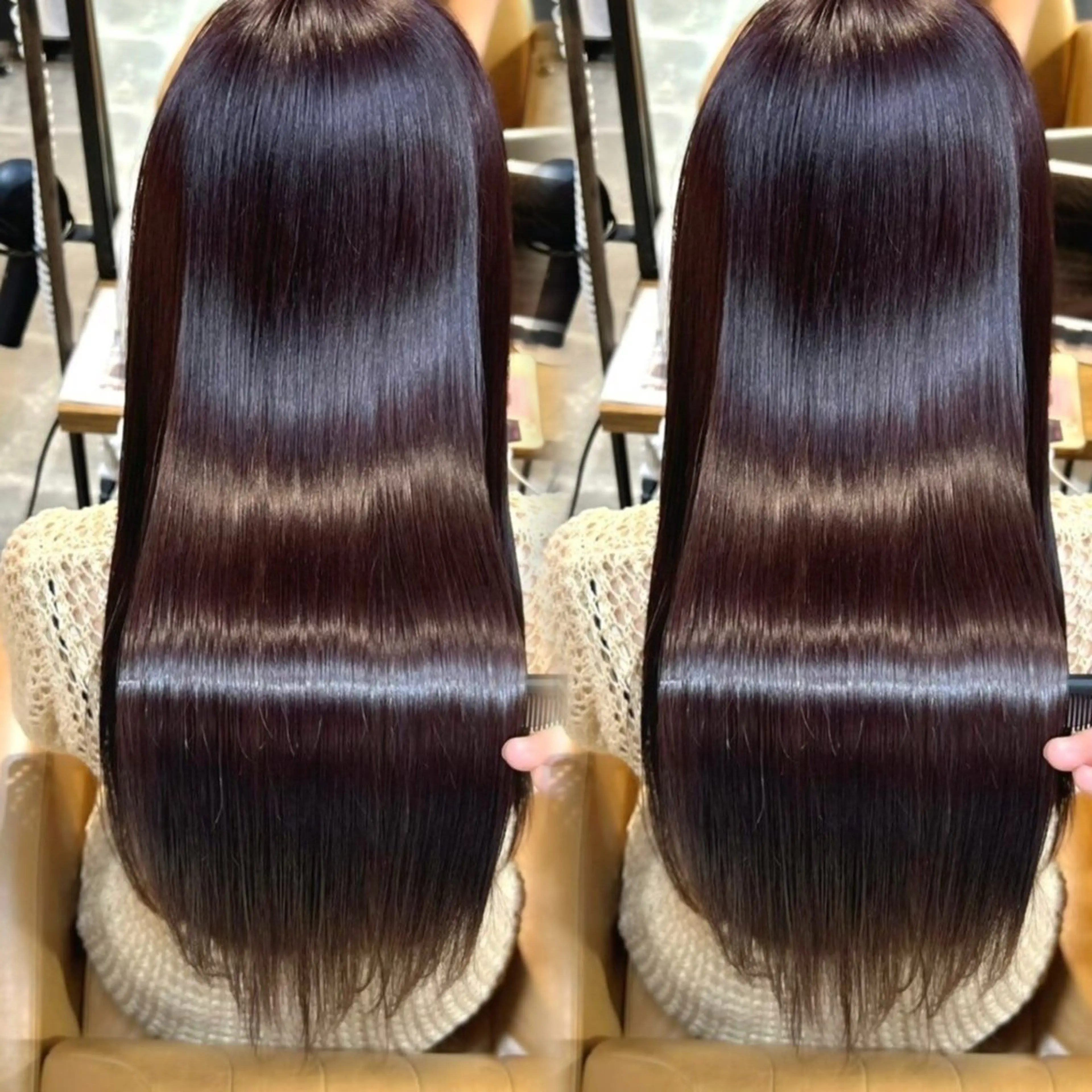 ロング 髪質改善 縮毛矯正 トリートメント 酸性ストレート 酸熱トリートメント 髪質改善/縮毛矯正/ レイヤーカットななこのヘアスタイル