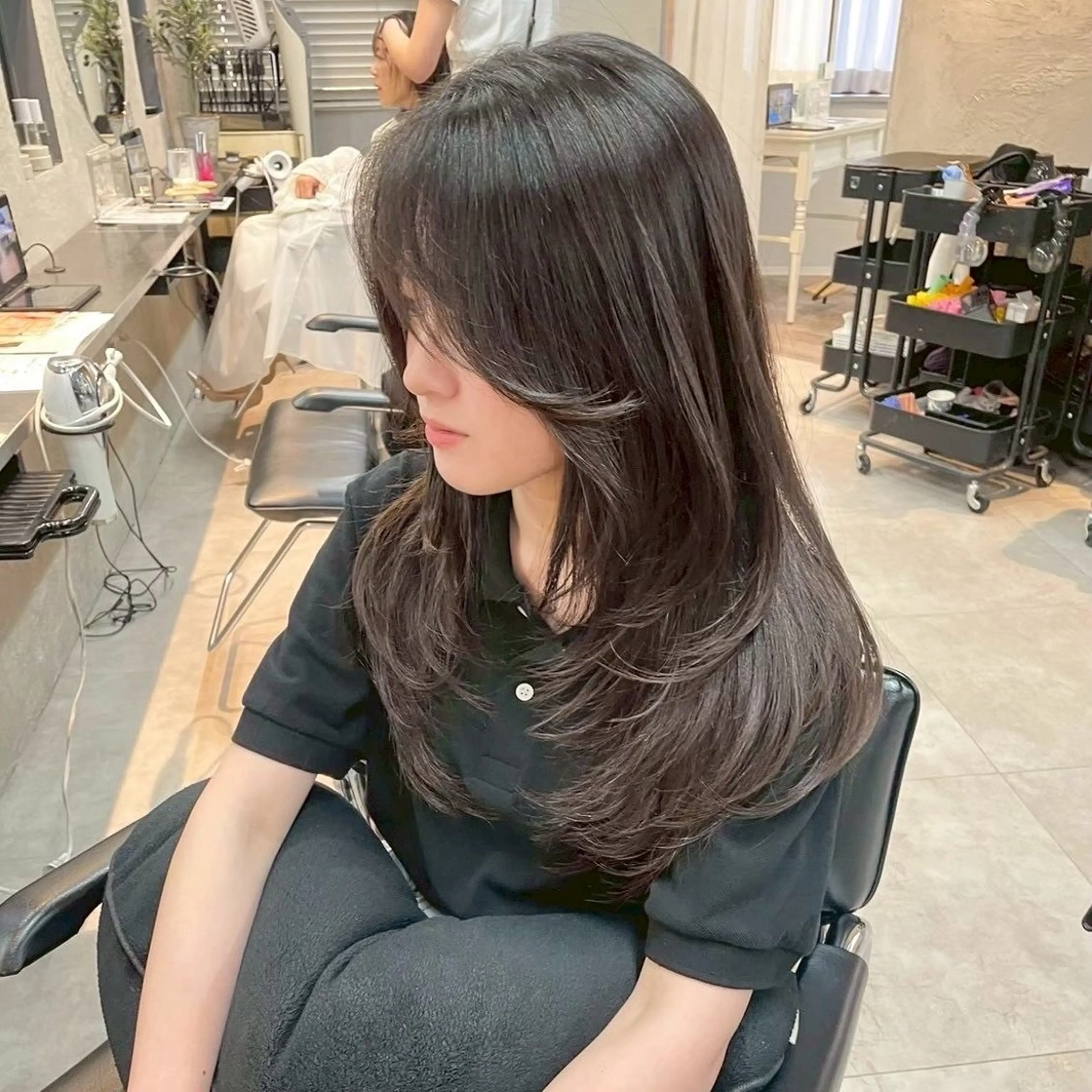 ロング レイヤーカット カット ヘアカラー こうき/前髪割れ癖 改善/カット/カラーのヘアスタイル