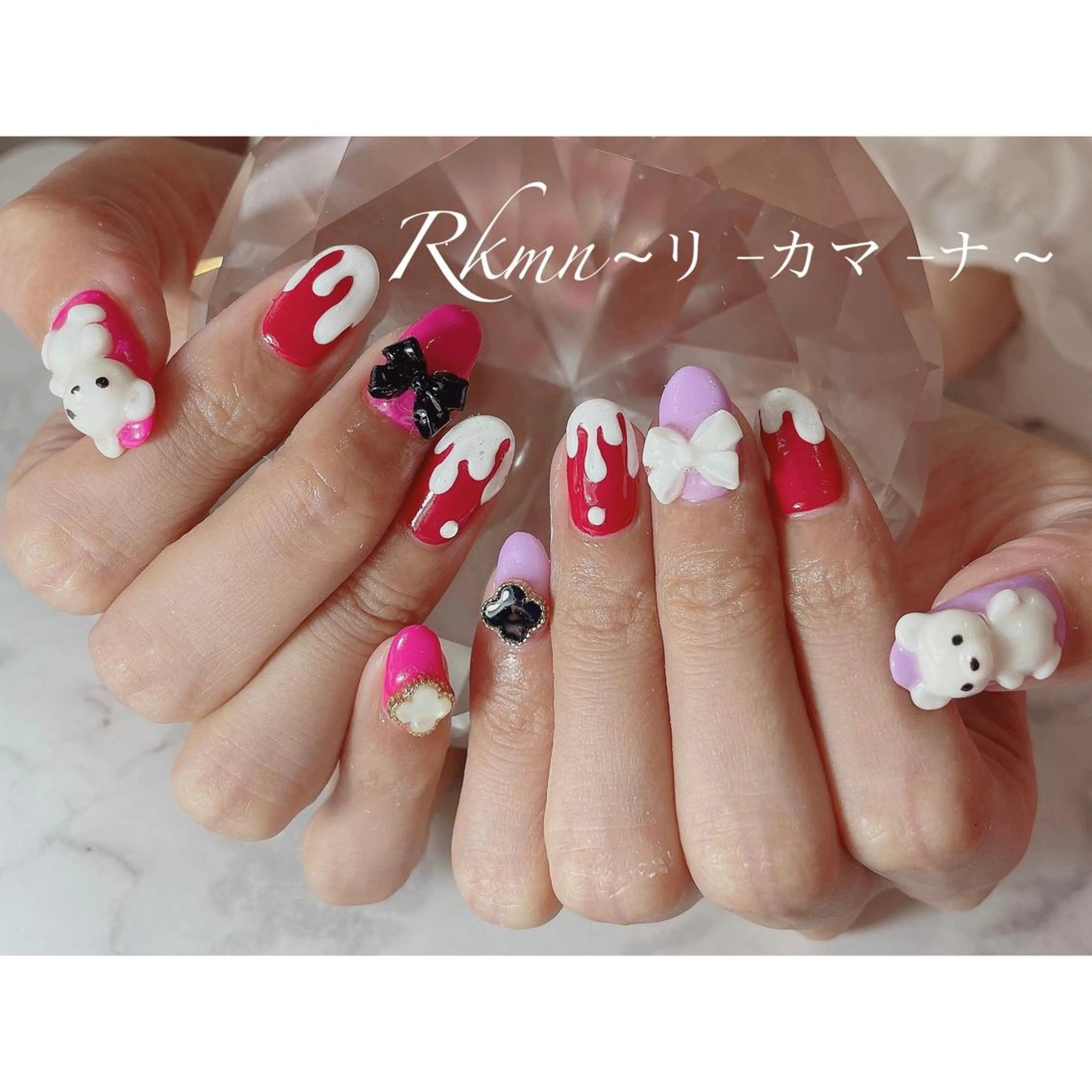 ネイル アートネイル リボン 春ネイル Rkmn ~リ-カマ-ナ~のネイルデザイン