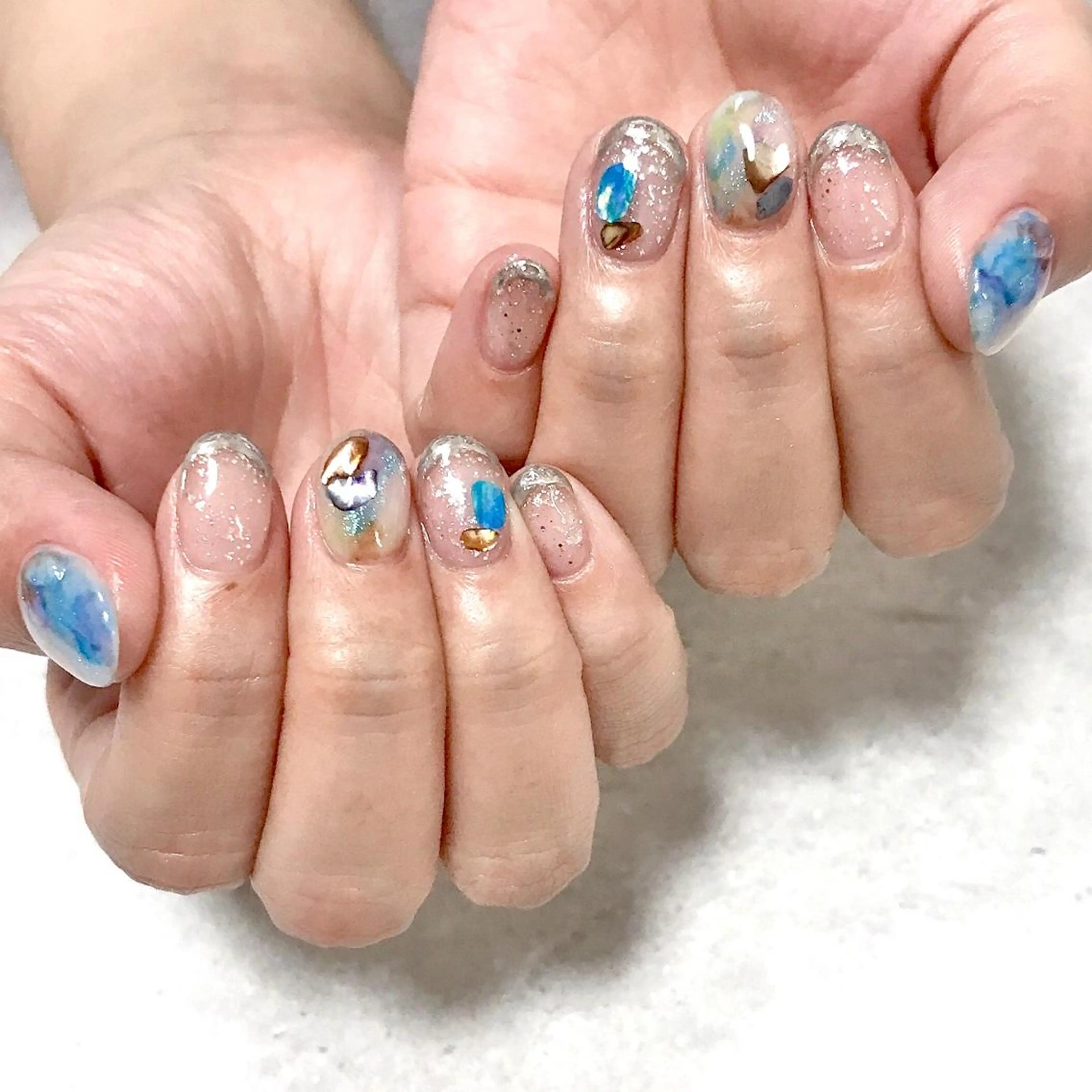 ネイル アートネイル フレンチネイル ミラーネイル ニュアンスネイル 夏ネイル ステラ marikominoのネイルデザイン