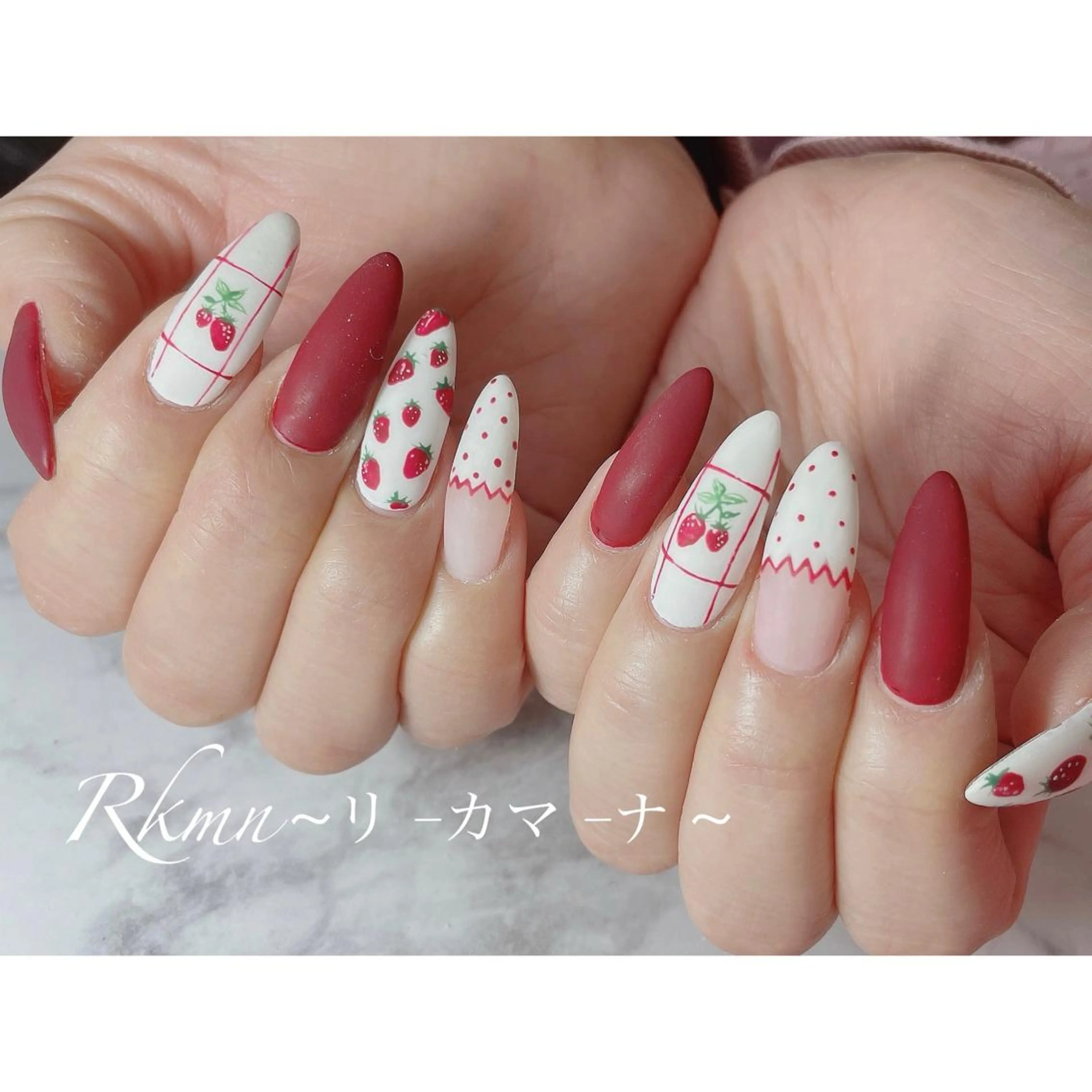 ネイル アートネイル ボルドー マットネイル 春ネイル ハンドネイル フットネイル ハンドケア Rkmn ~リ-カマ-ナ~のネイルデザイン