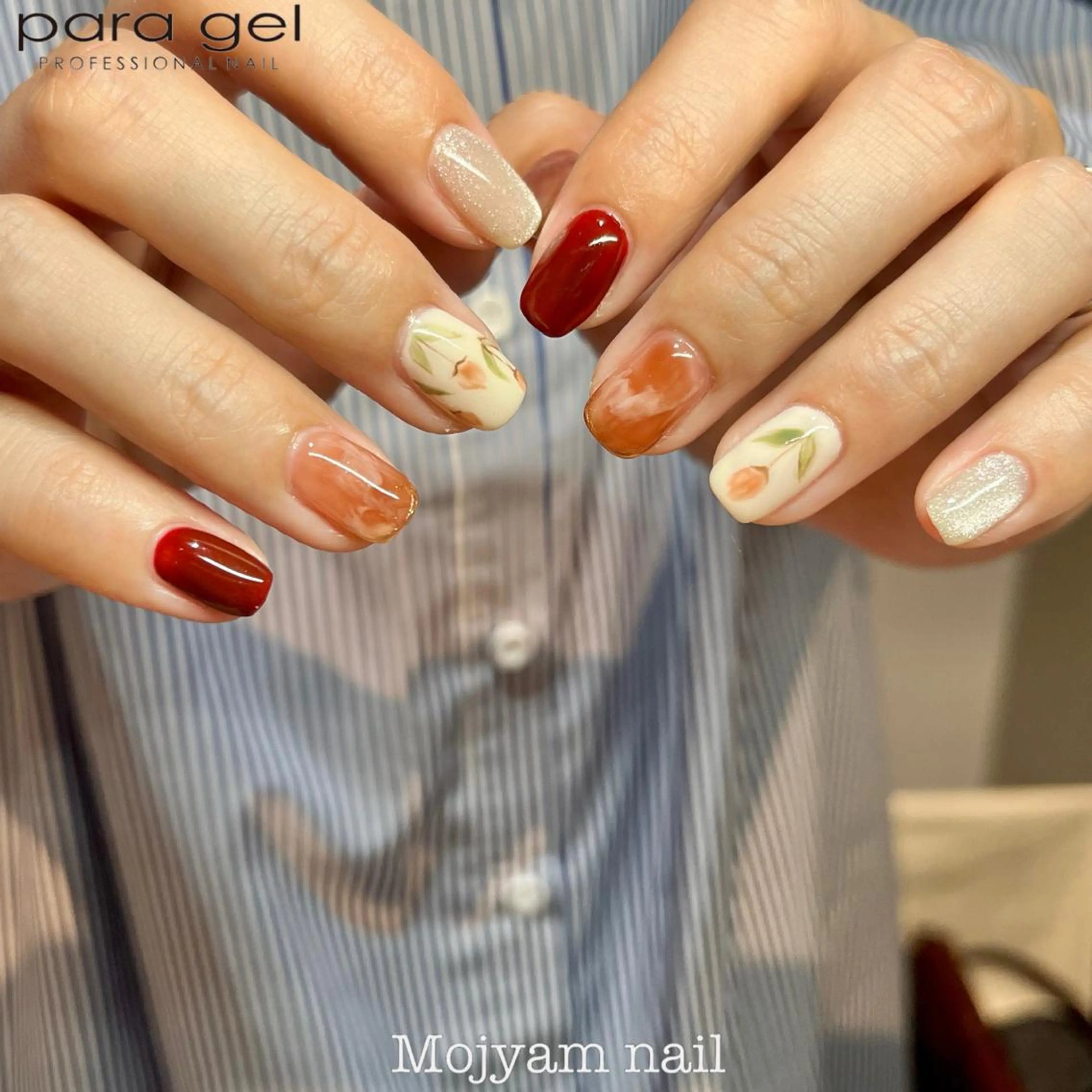 ネイル ボルドー グリーン ミラーネイル ニュアンスネイル ショートネイル ハンドネイル 松本 実咲のネイルデザイン