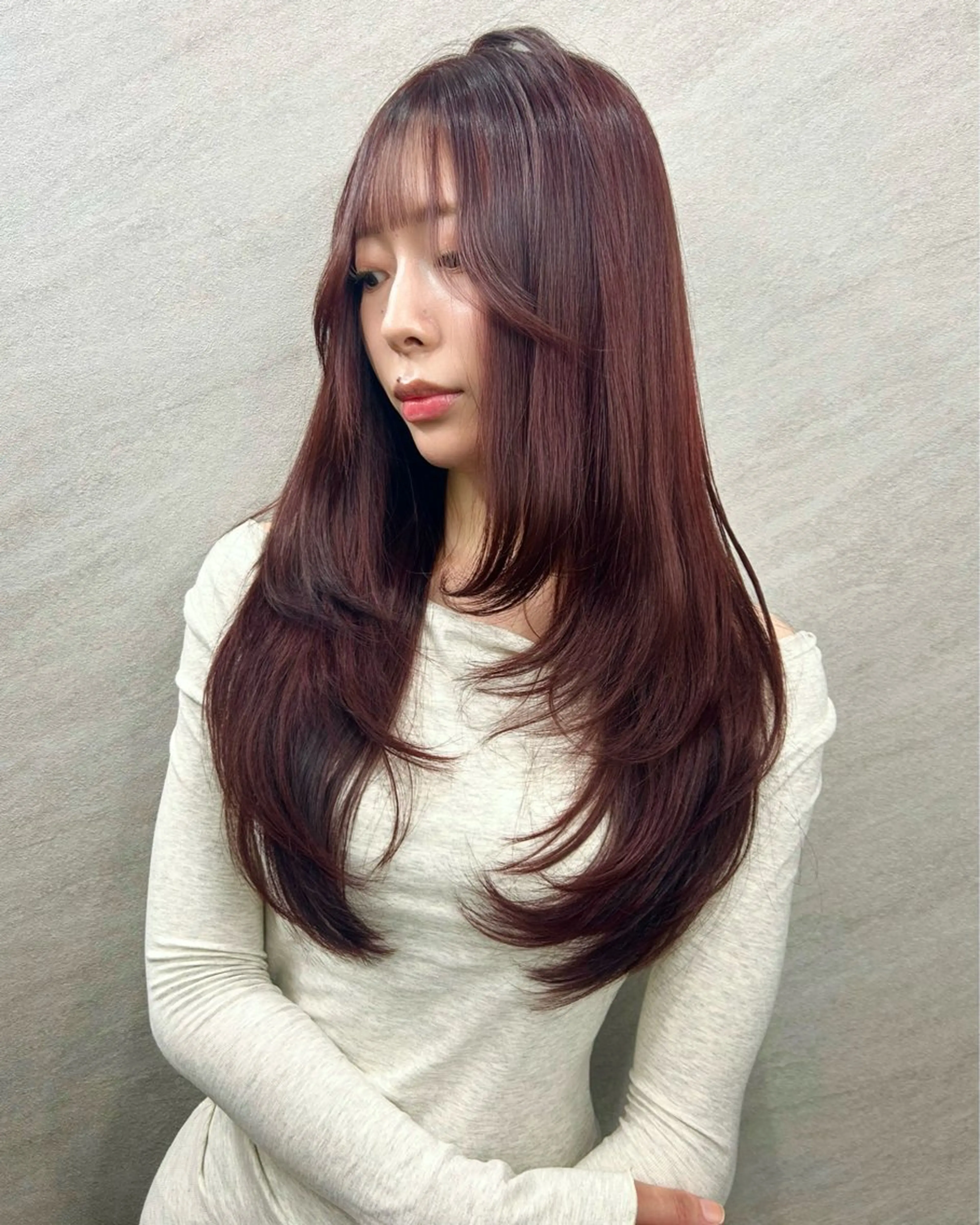 ロング カラー ブリーチ レッドカラー レイヤーカット 縮毛矯正 カット ヘアカラー トリートメント 🌸MAYU🌸 ハイトーン➕レイヤーのヘアスタイル