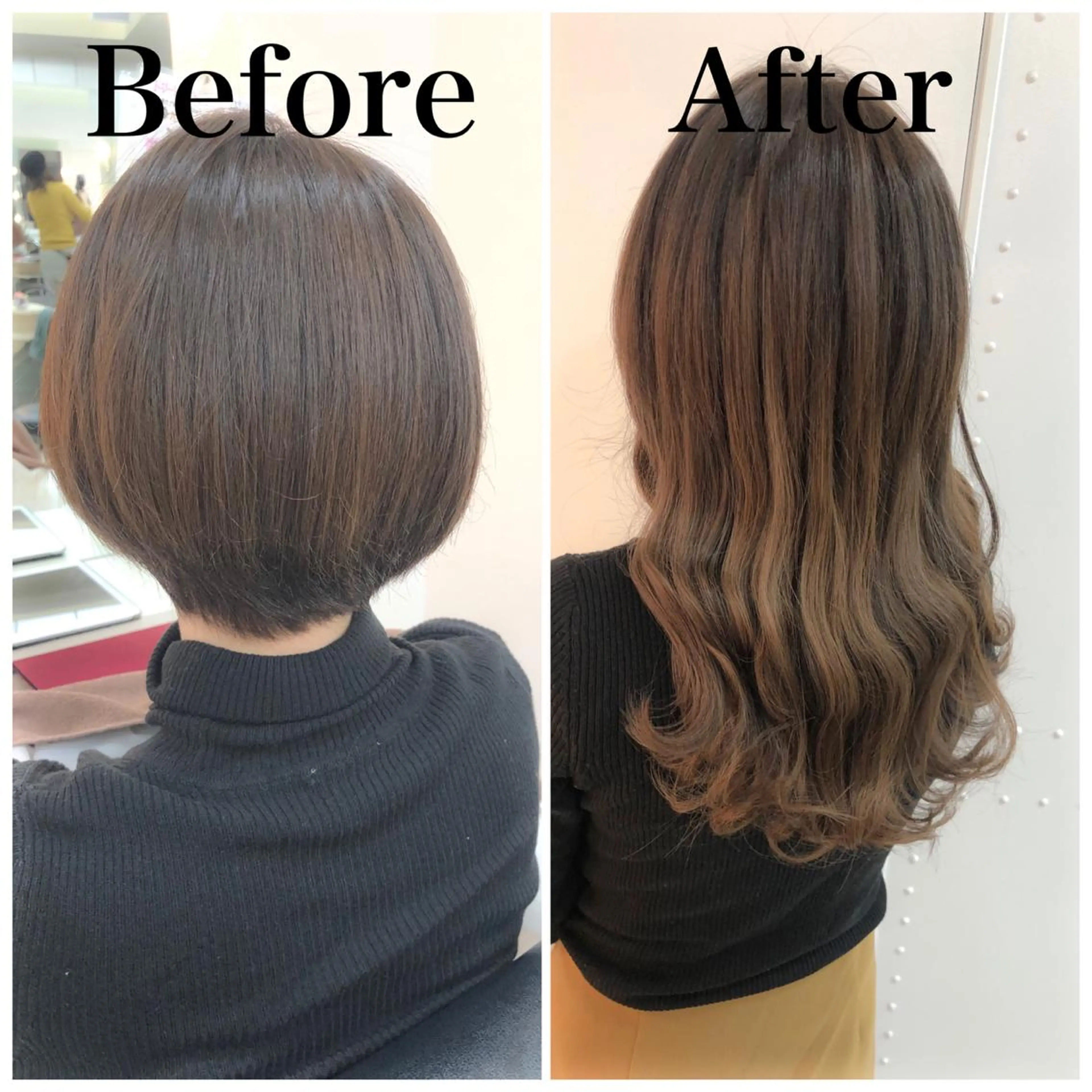 ロング シールエクステ エクステ コテ巻き風パーマ💛 池袋のヘアスタイル