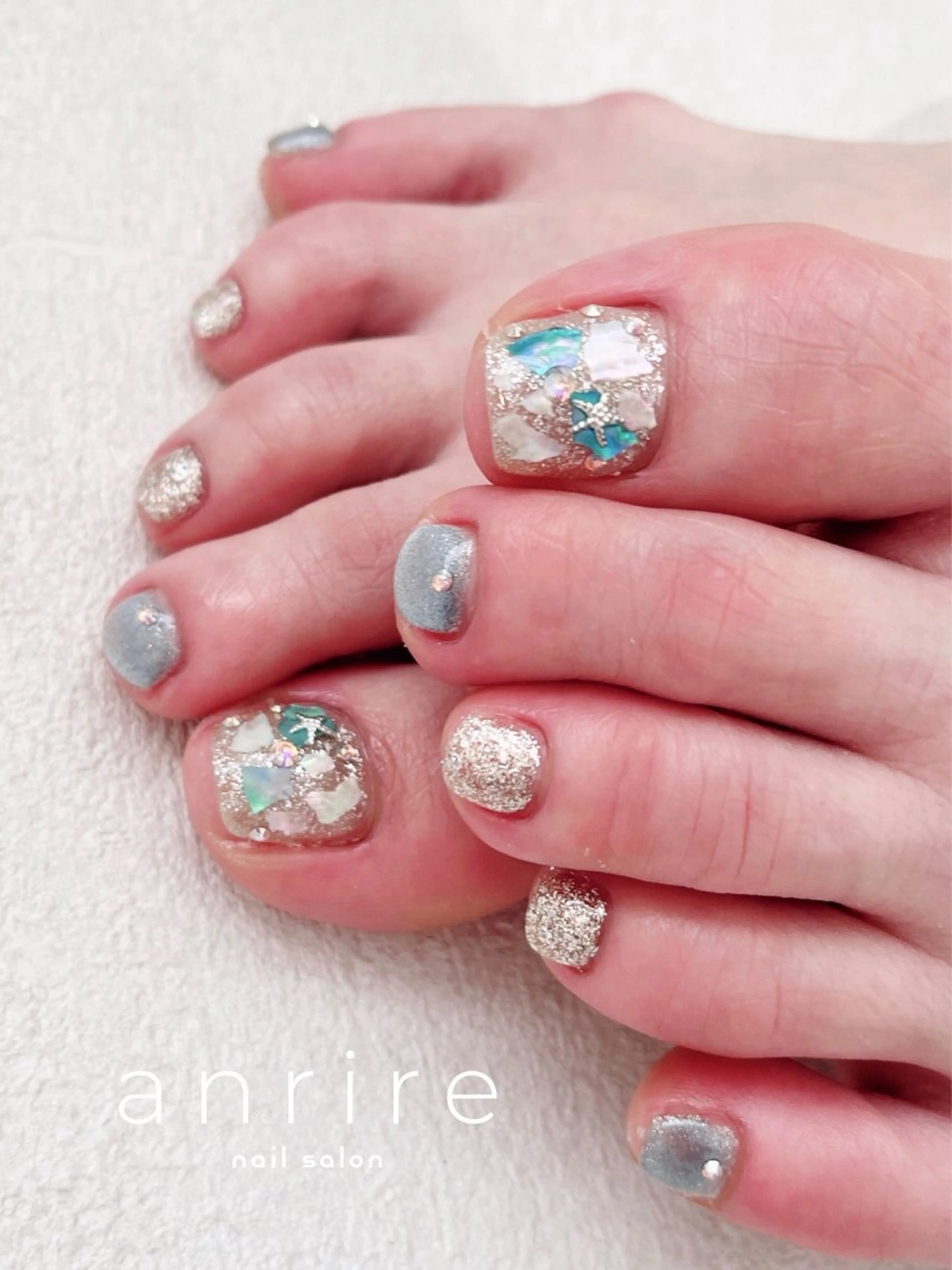 ネイル ブルー フットネイル 夏ネイル フットネイル nailsalon anrireのネイルデザイン