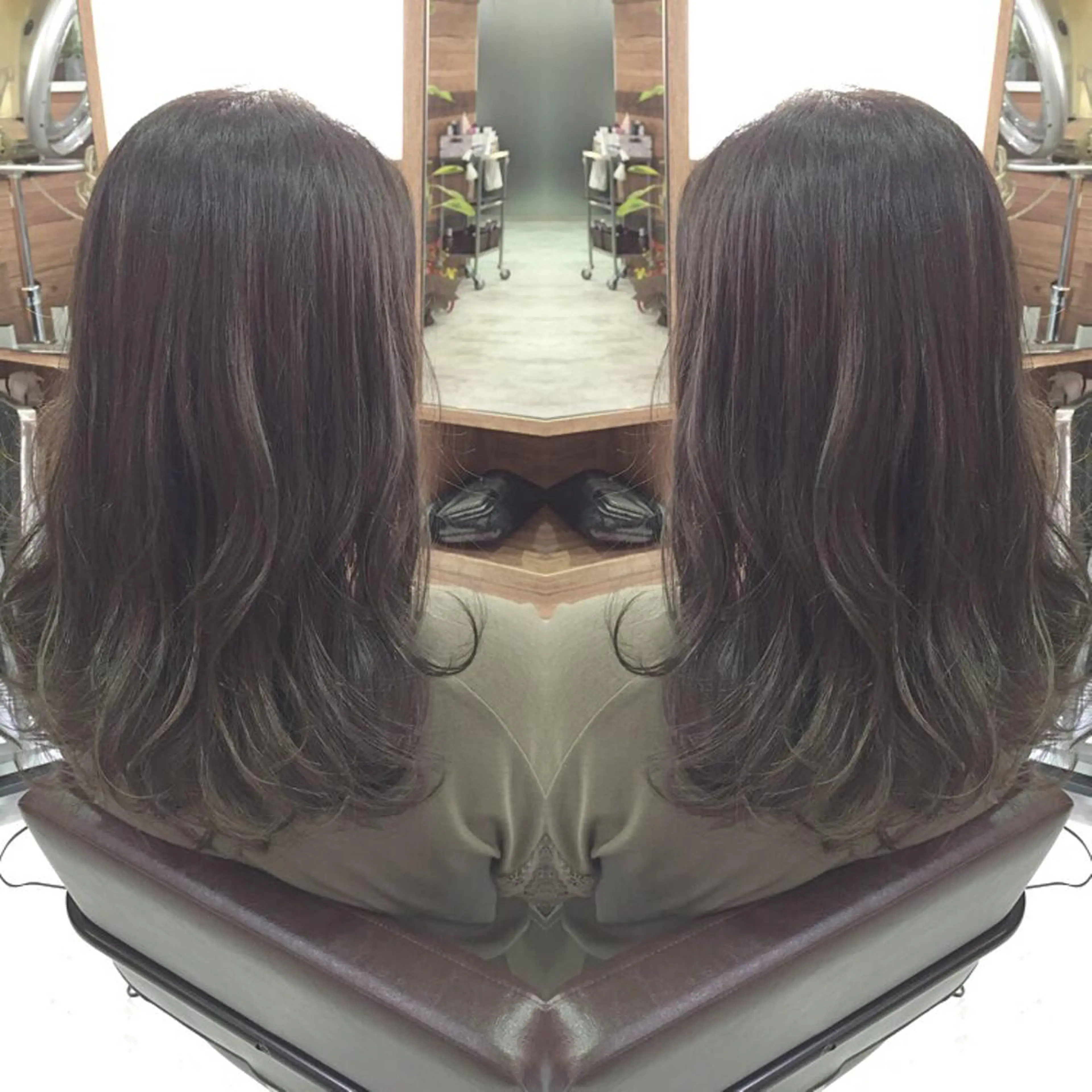 ミディアム セミロング カラー グレージュ イルミナカラー カーキグレージュ 青木 茂樹⭐️ 透明感カラーのヘアスタイル