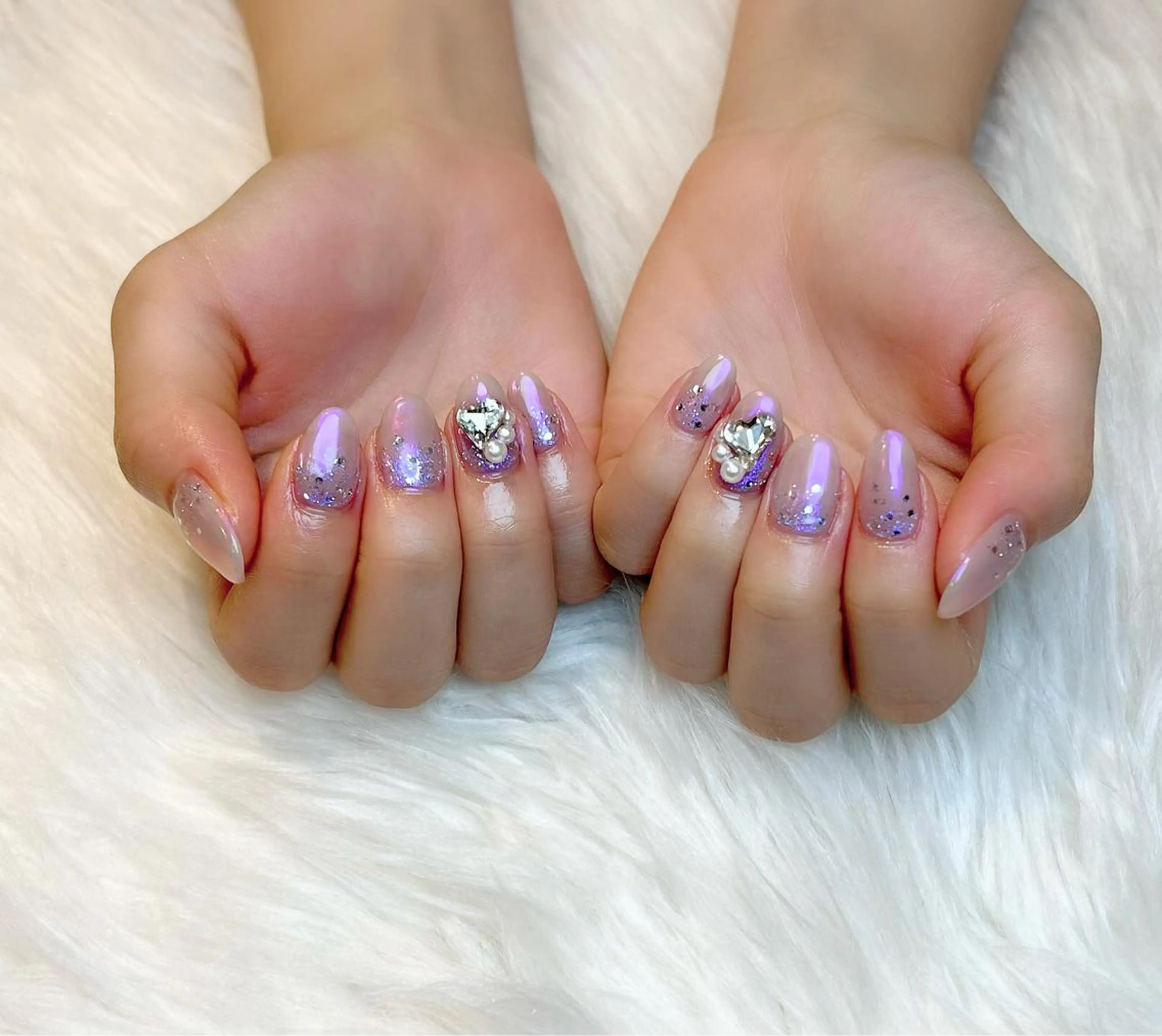 ネイル オーロラネイル パープル Lino+ ネイル&よもぎ蒸しのネイルデザイン