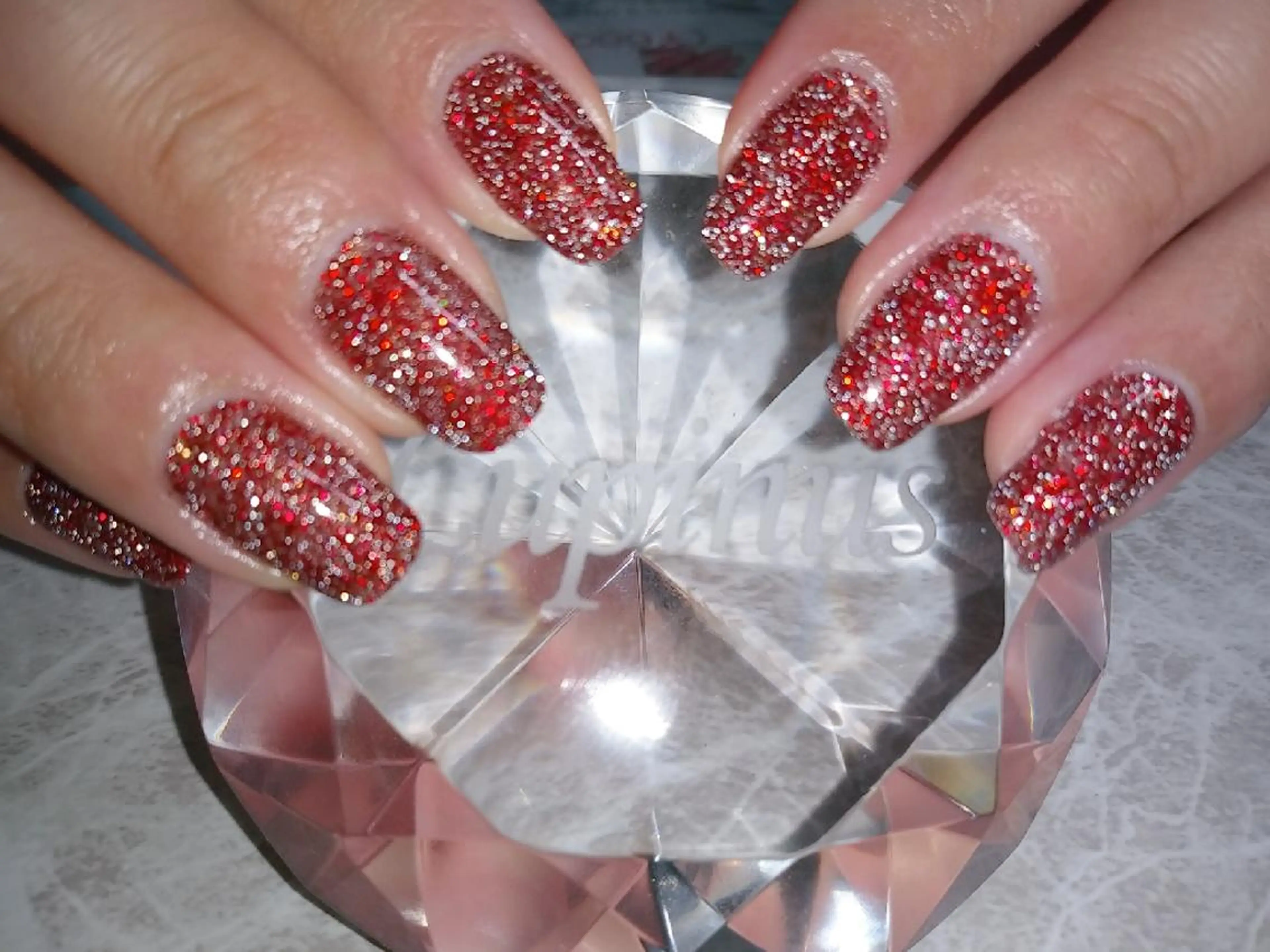 ネイル フラッシュネイル ラメ(グリッター) 赤色 ハンドネイル フットネイル Lupinus ルピナスのネイルデザイン