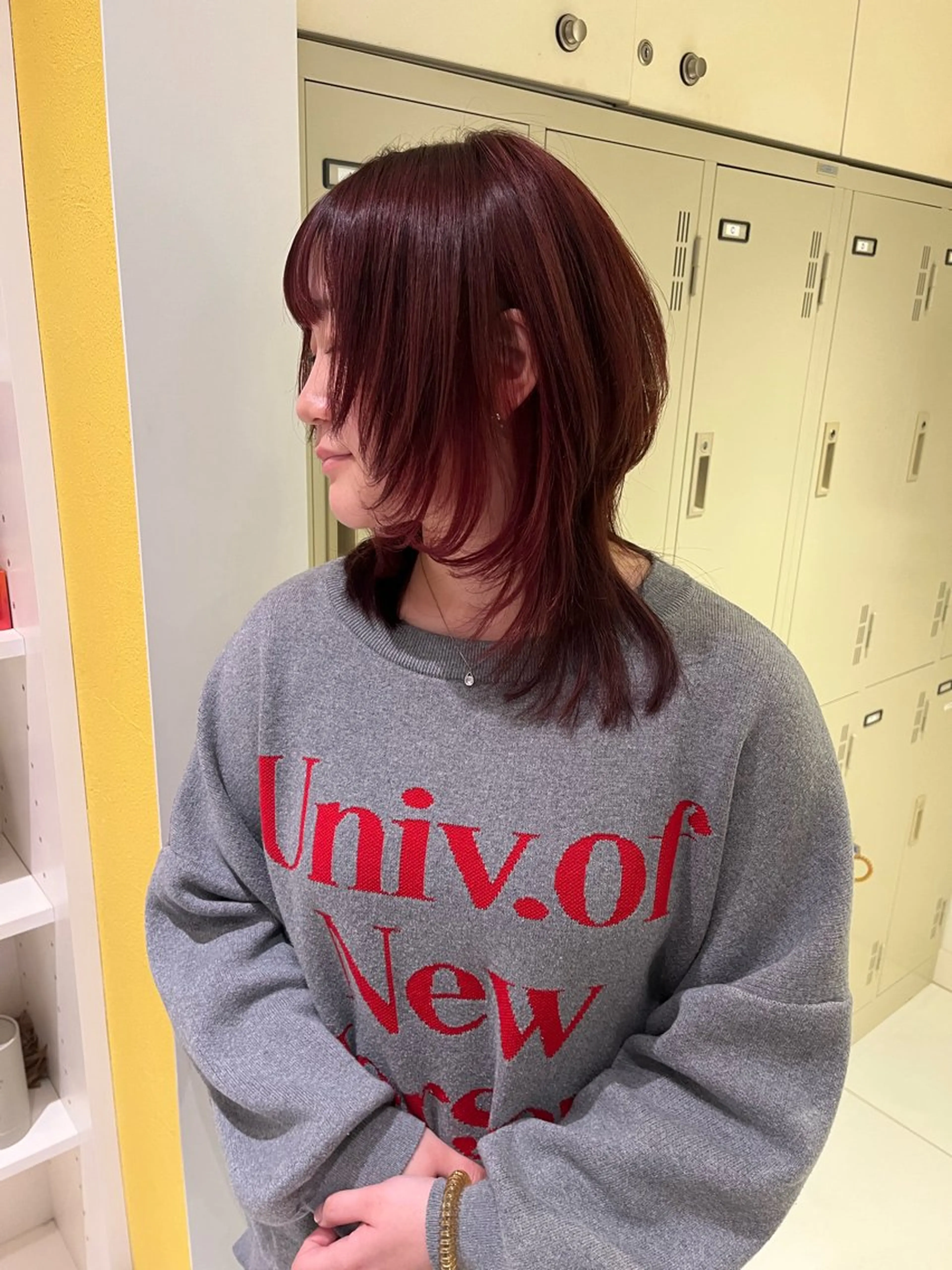 ミディアム カラー ブリーチ ブリーチなしカラー ハッシュカット レイヤーカット ウルフカット ウルフカット ハッシュカット/七海のヘアスタイル