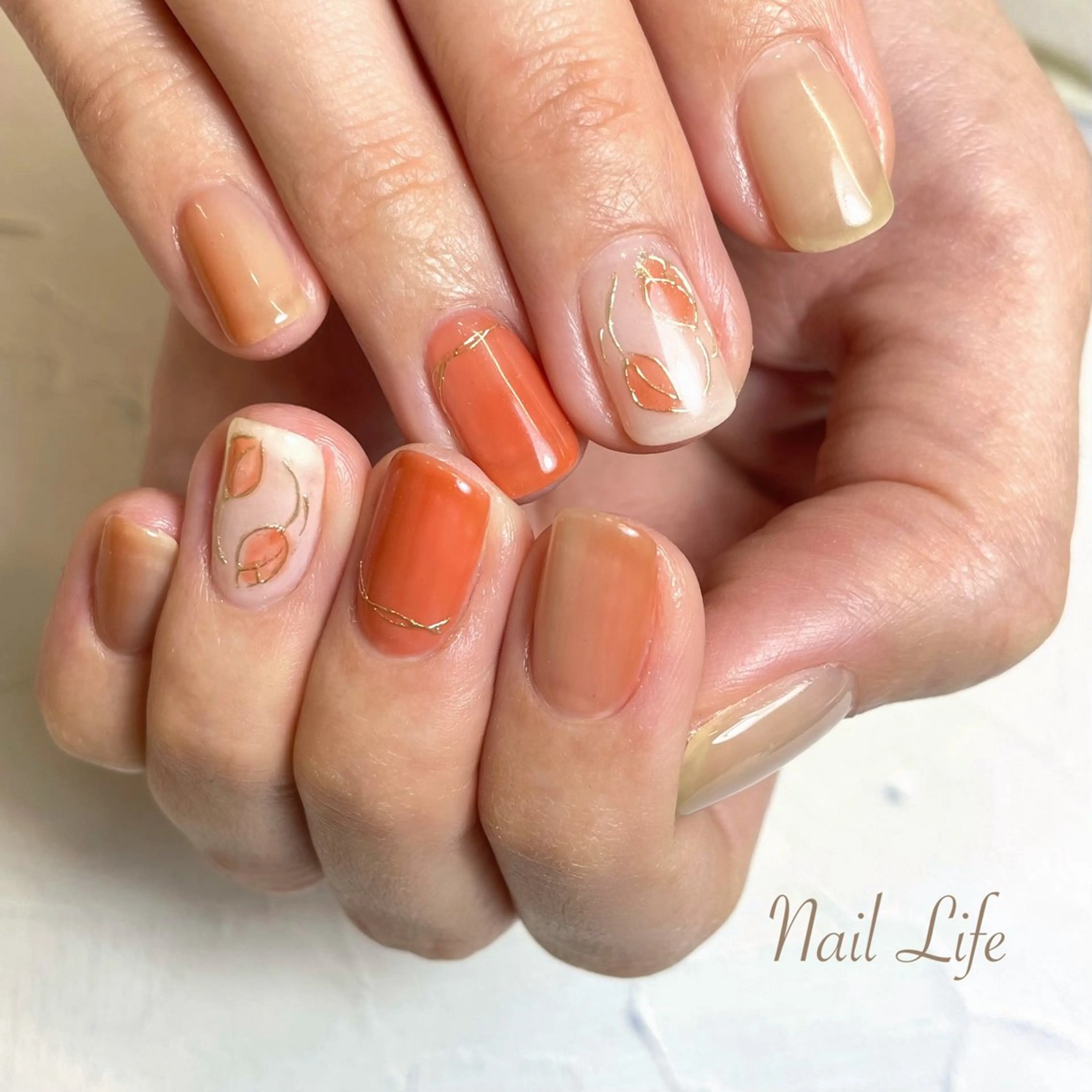 ネイル オレンジ 春ネイル 大嶋 めぐみのネイルデザイン