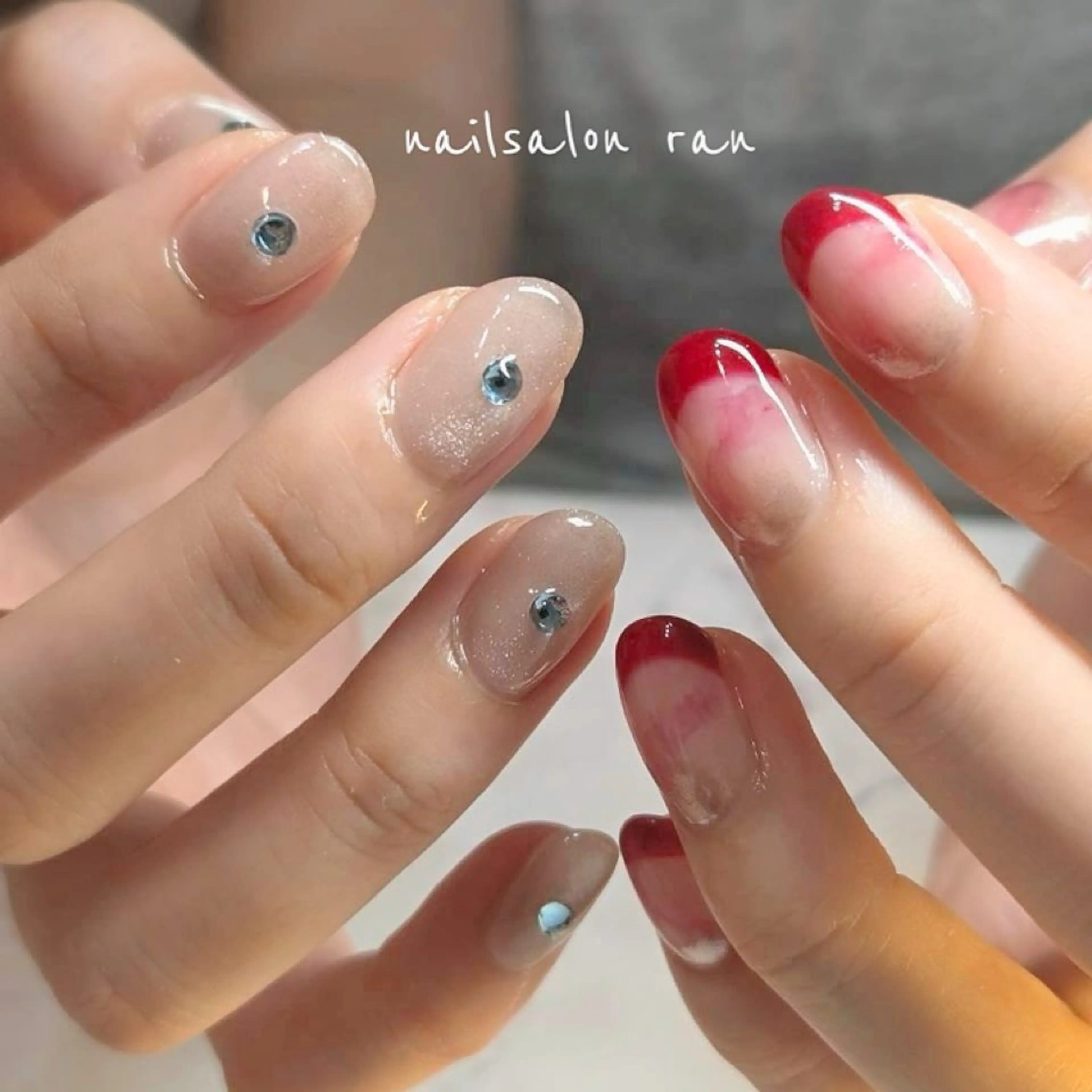 ネイル フレンチネイル マグネットネイル 赤色 ハンドネイル ハンドケア nailsalon ranのネイルデザイン