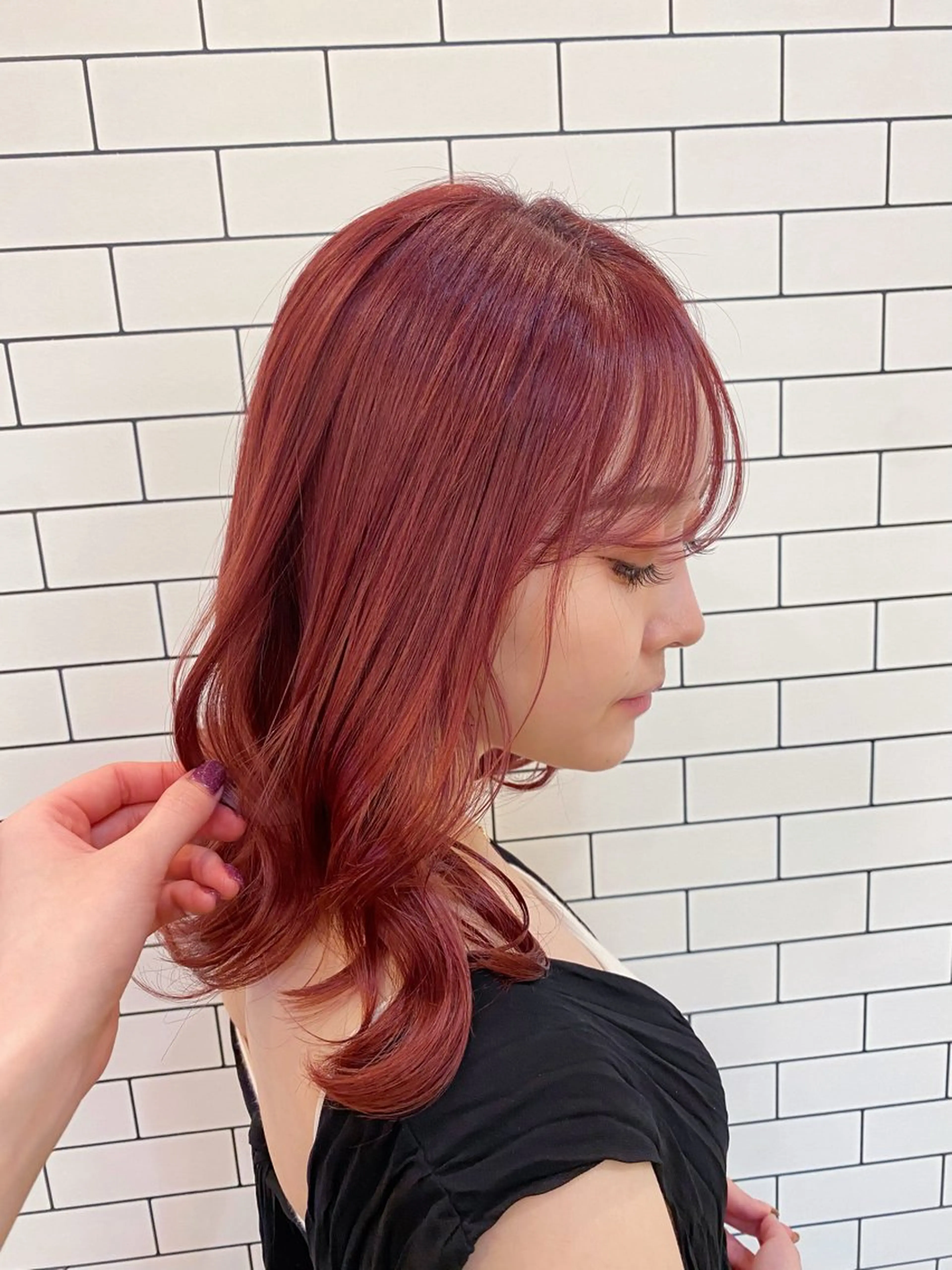 ミディアム カラー ブリーチ 韓国風カラー ピンクカラー 韓国風ヘア ヘアカラー 南上 野々佳のヘアスタイル