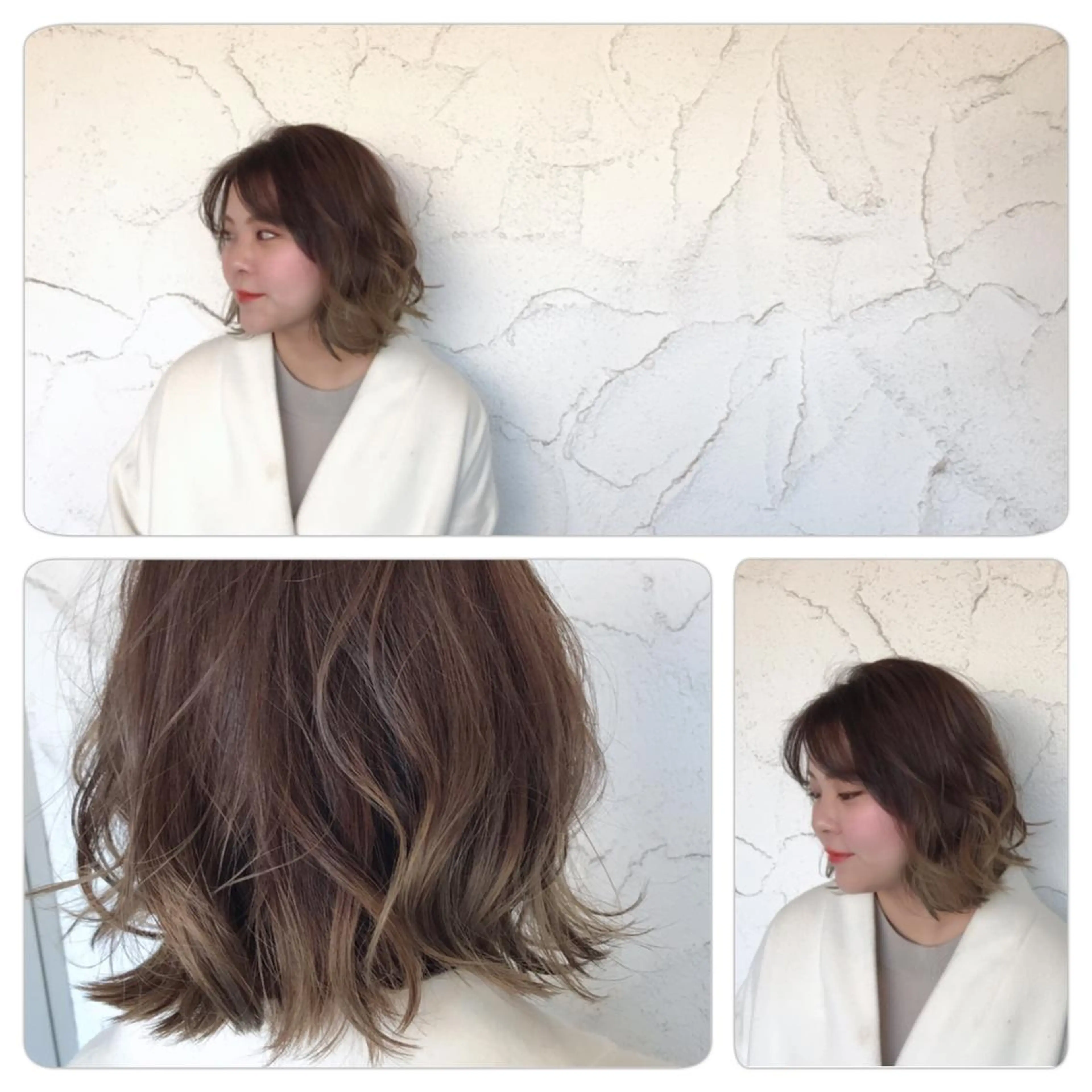 ミディアム カラー パーマ ミディアムパーマ アッシュ グラデーションカラー ハイライトカラー ハイライト Jill franc ＿ ayanoのヘアスタイル