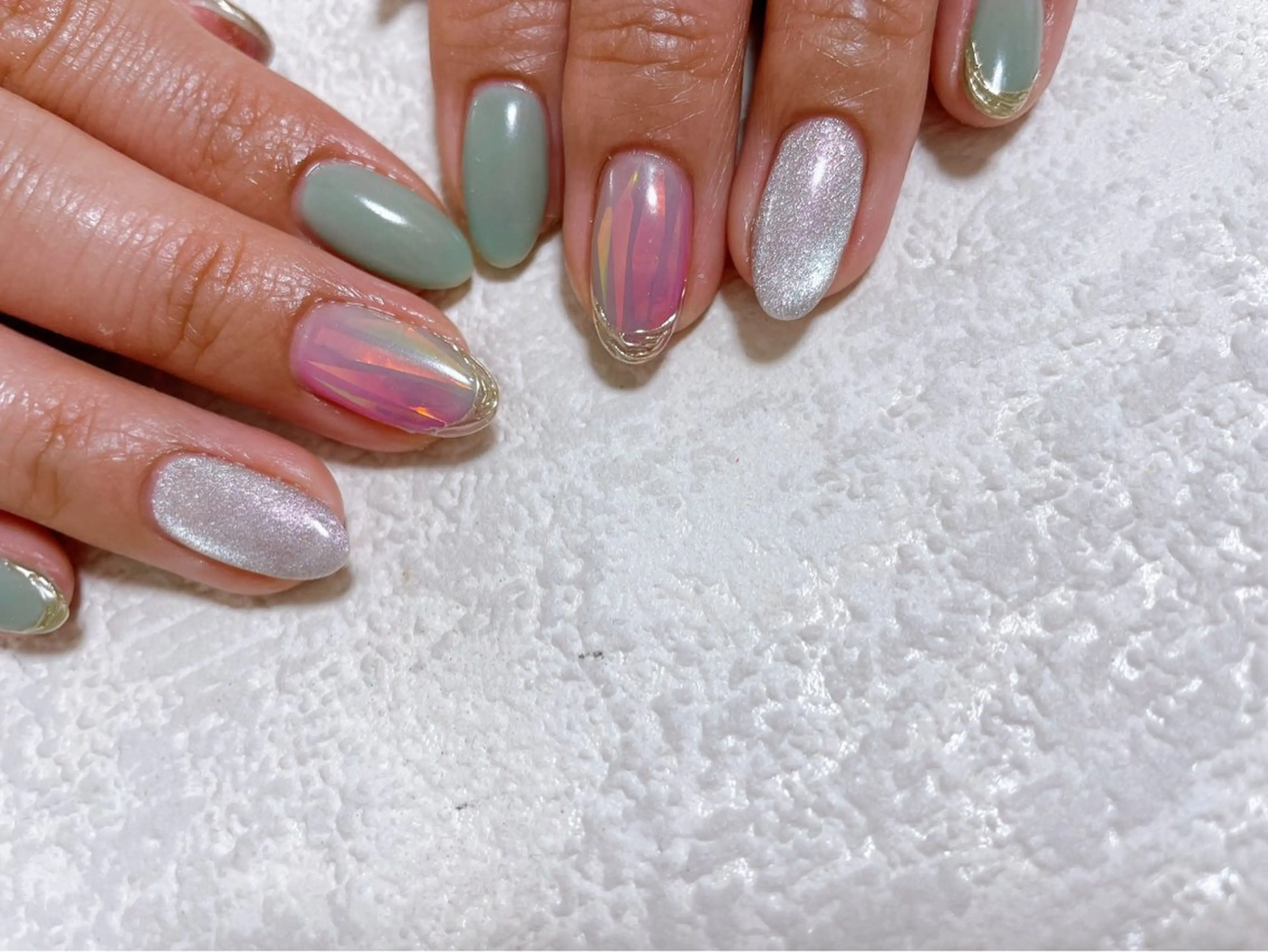 ネイル オーロラネイル ジェルネイル メンズネイル ミラーネイル パラジェル kiki nail たまプラーザのネイルデザイン