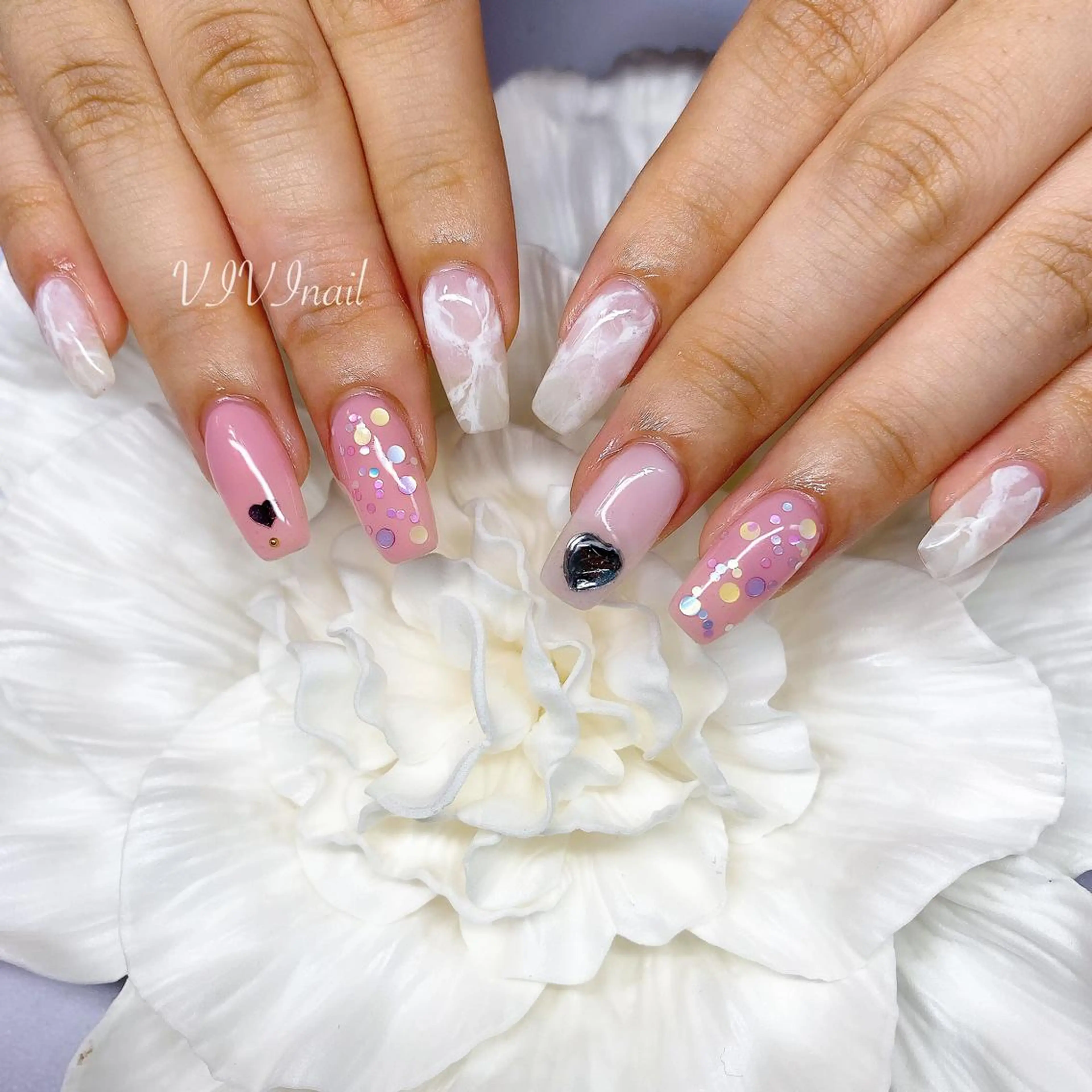 ネイル 大理石ネイル(マーブル) ピンク ハンドネイル vivi nailのネイルデザイン