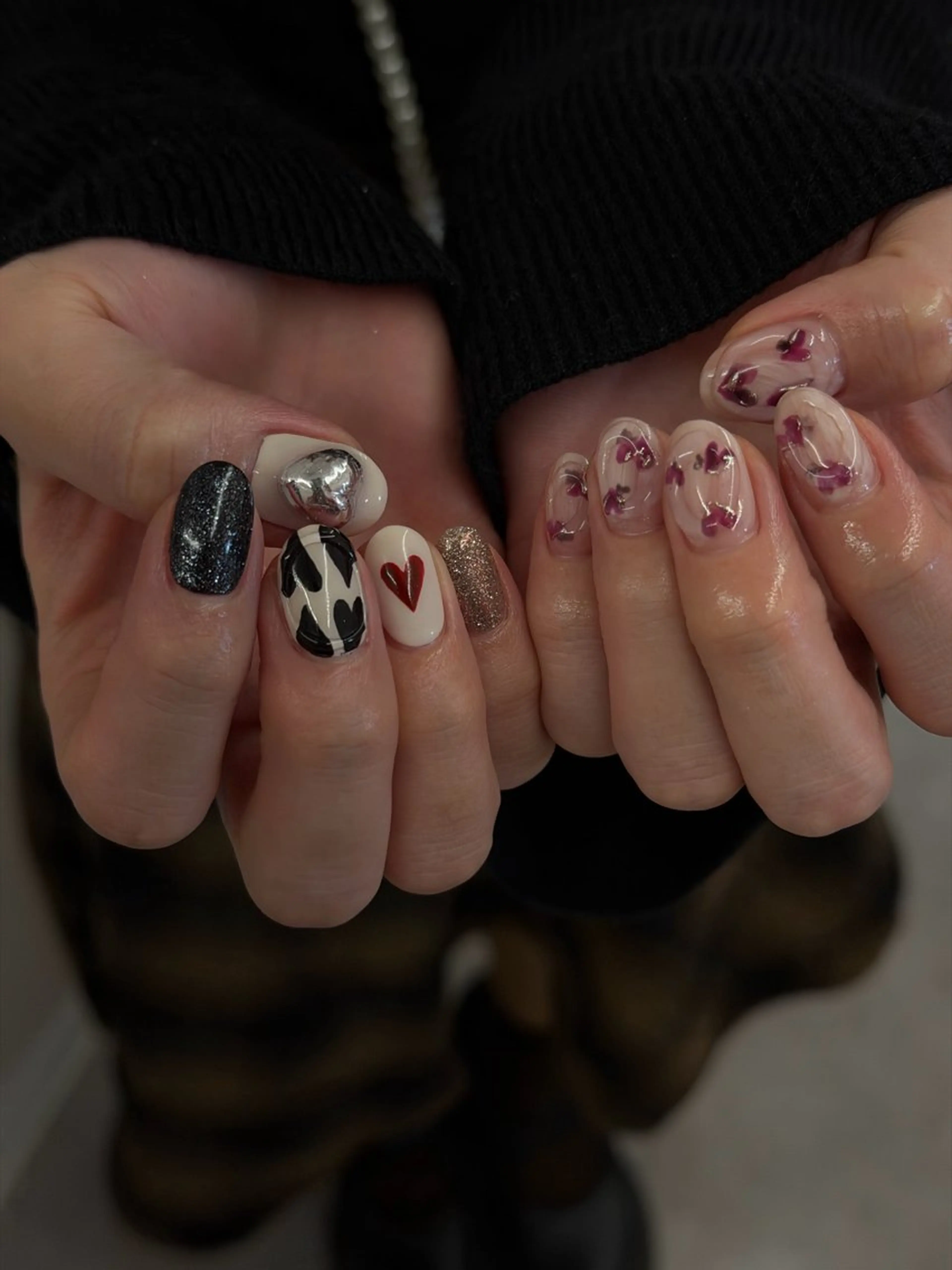 ネイル ジェルネイル ハート マグネットネイル ニュアンスネイル パラジェル Bana_ Nailのネイルデザイン