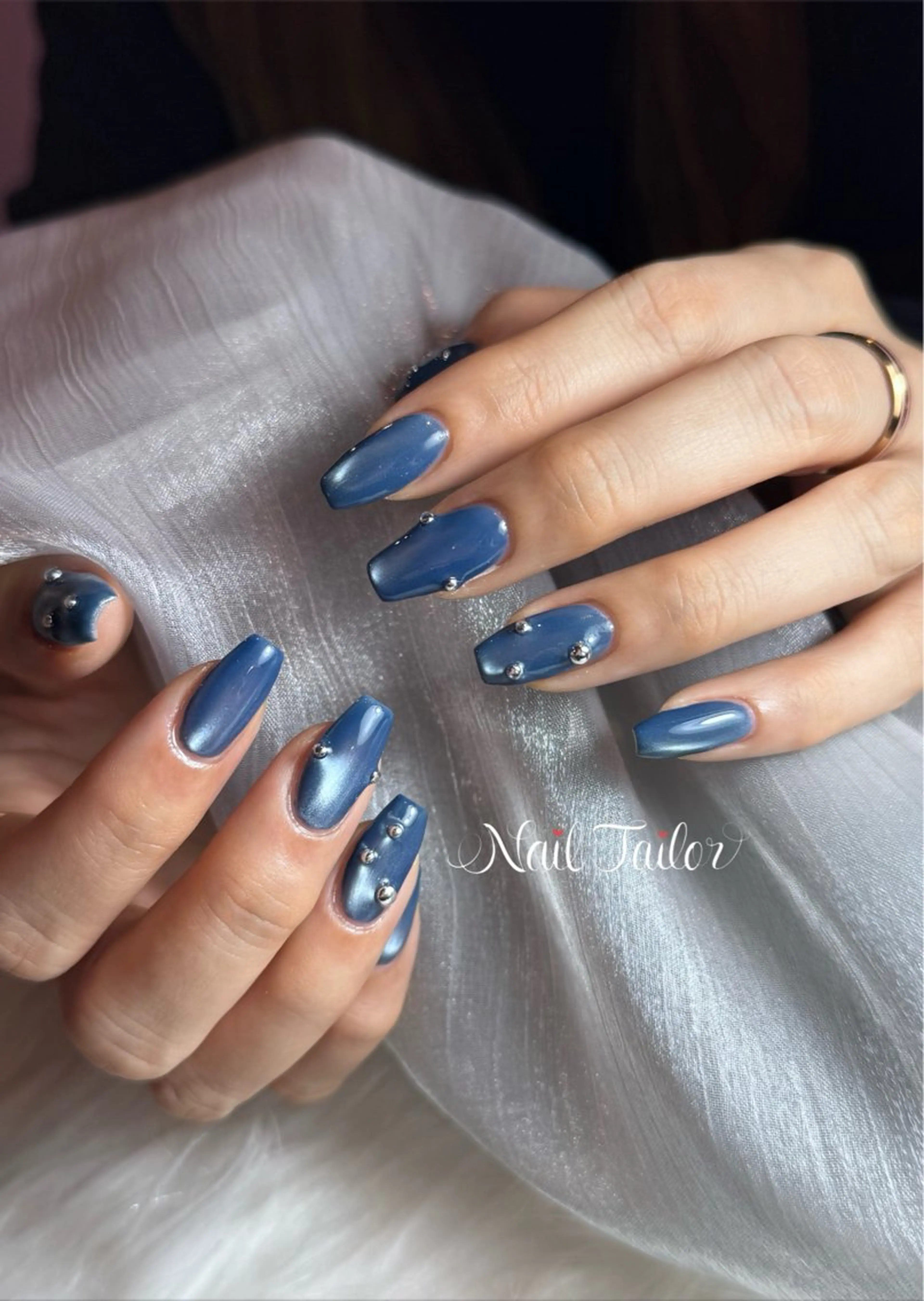ネイル ブルー マグネットネイル ハンドネイル NailTailor ネイルテイラーのネイルデザイン