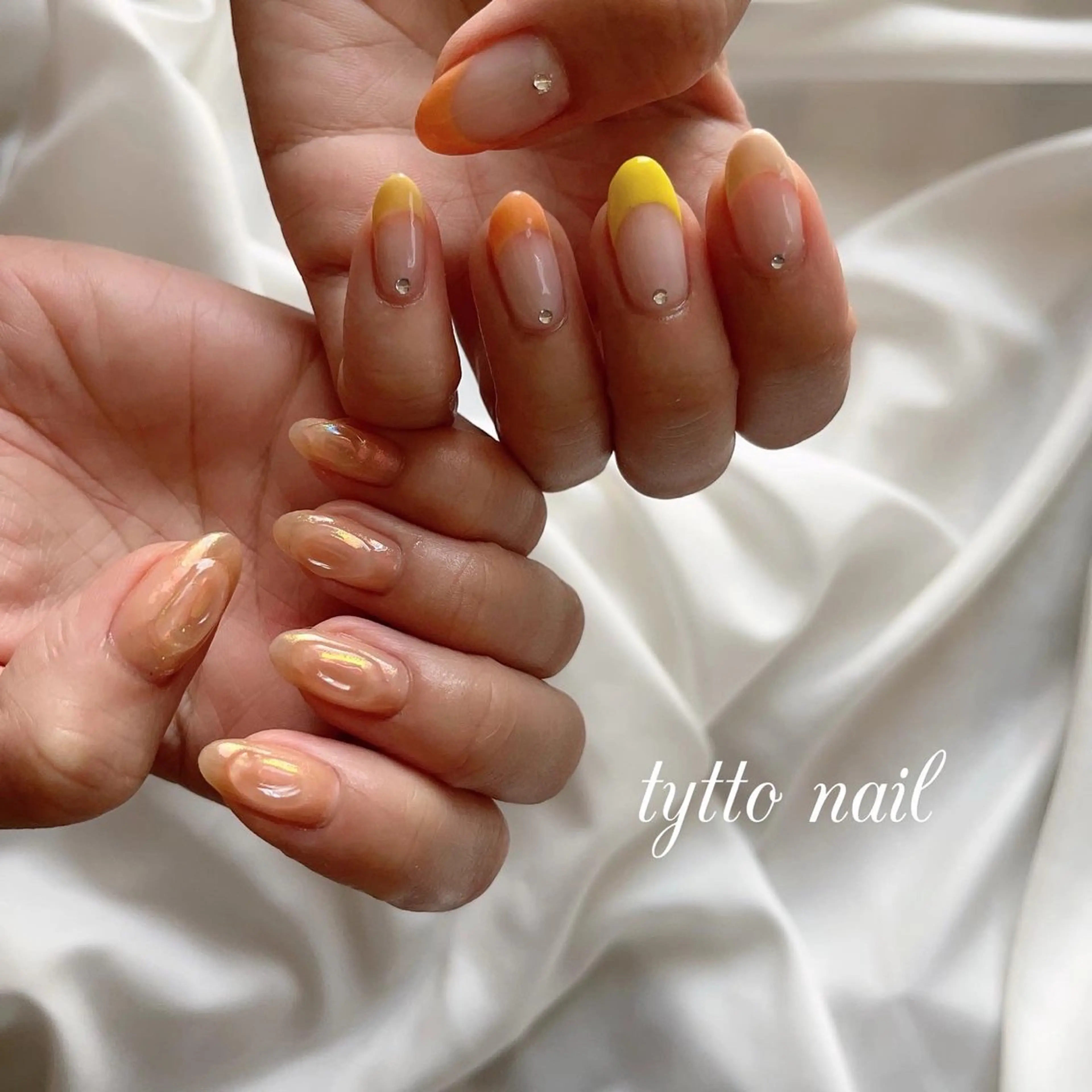 ネイル オーロラネイル フレンチネイル ワンカラーネイル オレンジ ぷっくりネイル ハンドネイル tytto nail ❤︎‪‪eri‪‪のネイルデザイン