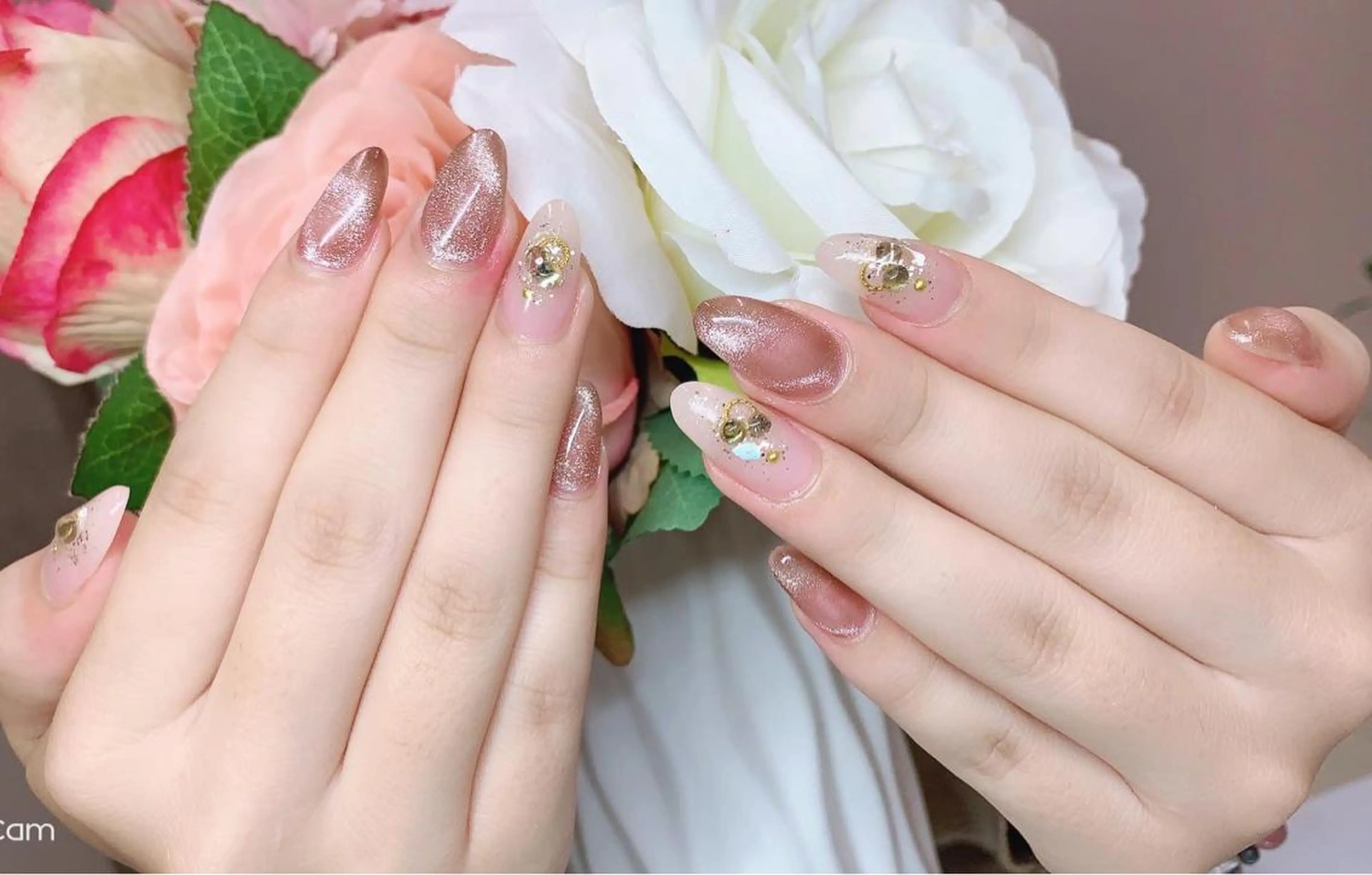 ネイル ブラウン ジェルネイル ハードジェル ロングネイル マグネットネイル Lilas Nailのネイルデザイン