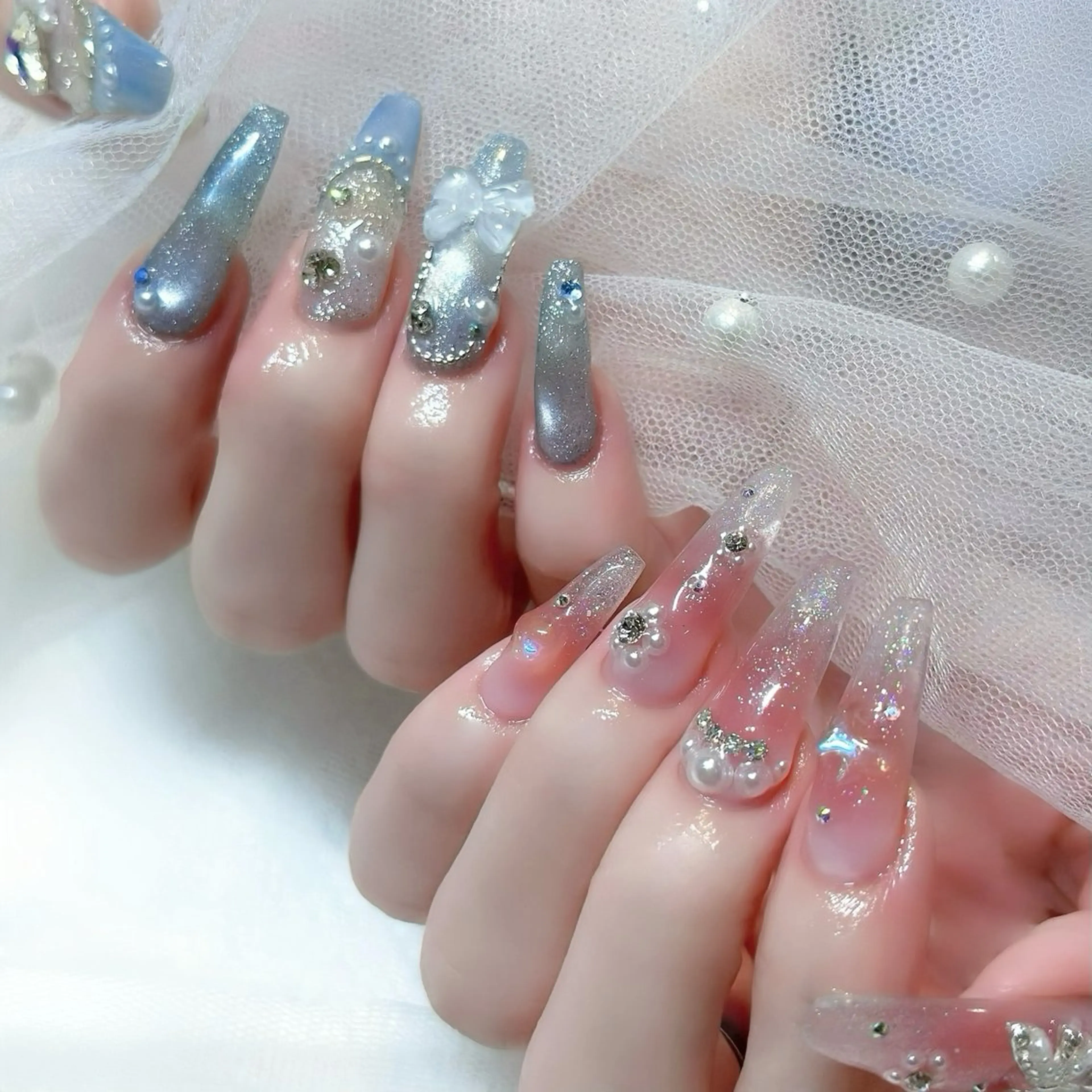 ネイル 水色 ピンク ハンドネイル Karen 新宿のネイルデザイン