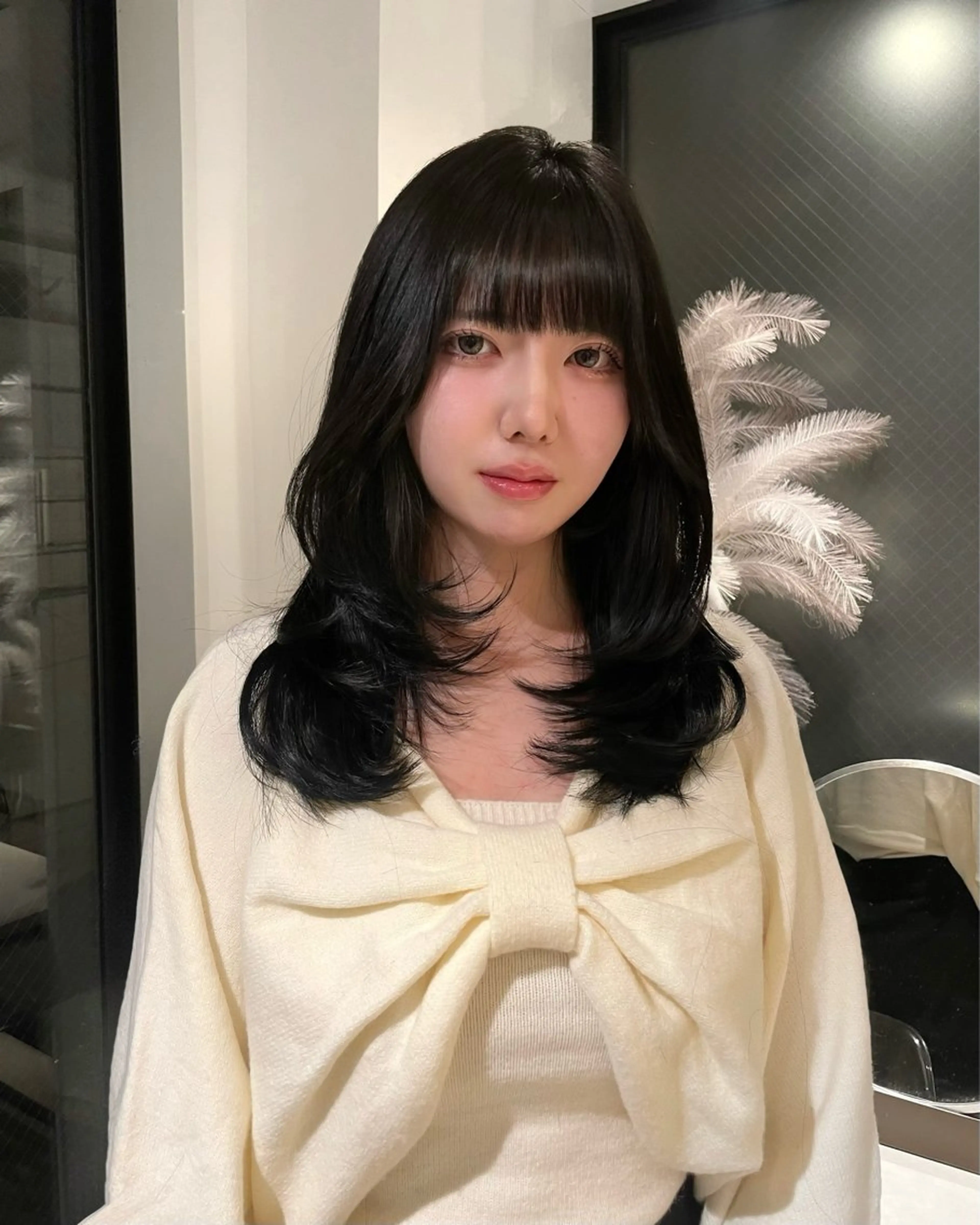 ロング カラー 黒髪 レイヤーカット ヘアカラー レイヤーカット 韓国ヘアayameのヘアスタイル