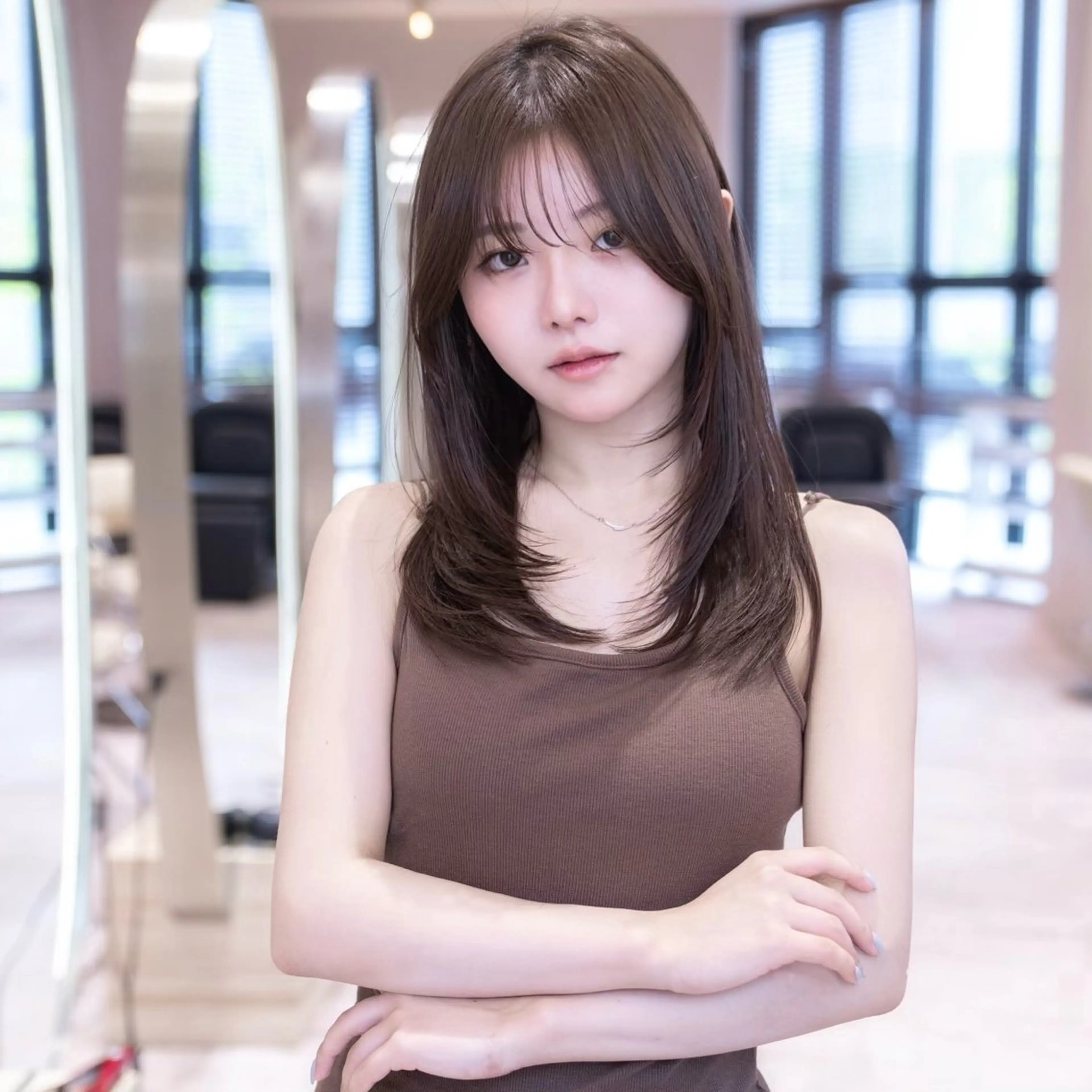 セミロング ボブ 顔まわりレイヤー 顔周りカット ハッシュカット 髪質改善 原宿/韓国/髪質改善 /レイヤー/ボブのヘアスタイル