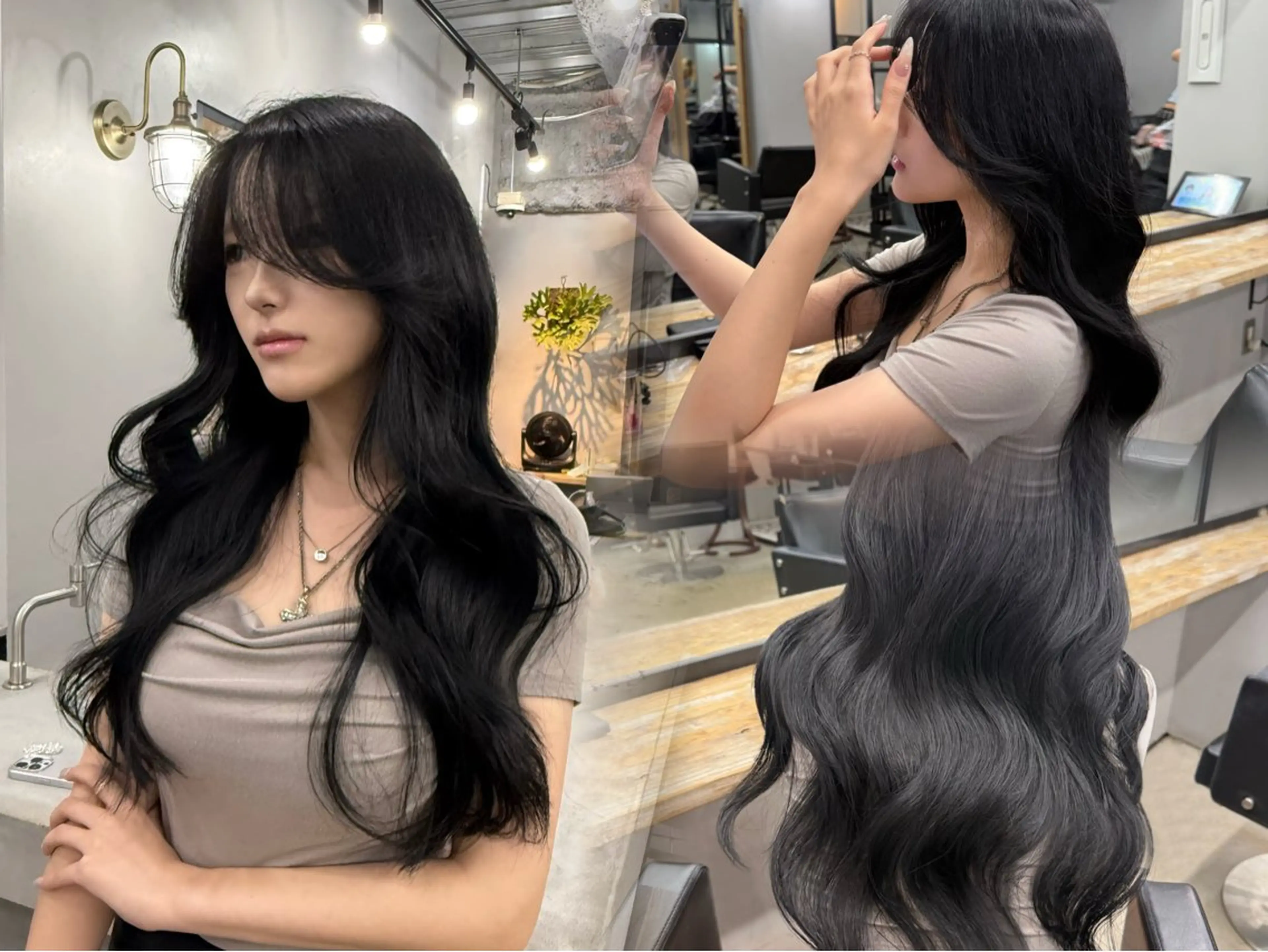 ロング カラー 黒髪 ブルーカラー ブルーブラック 透明感カラー グレージュ カット ヘアカラー トリートメント ヘアセット 韓国ヘア🫧 KAZUTOのヘアスタイル