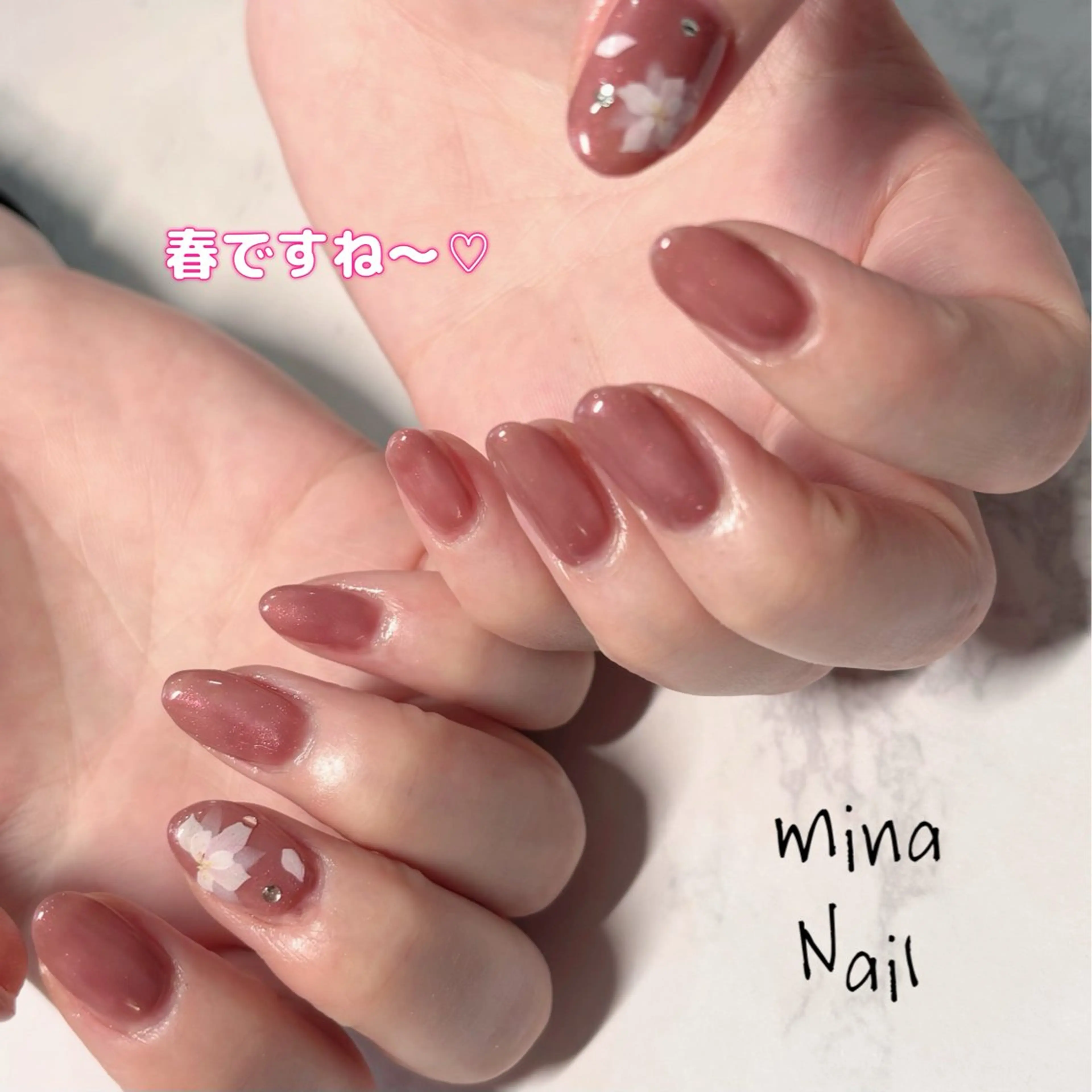 ネイル アートネイル 入学式 フラワーネイル ワンカラーネイル 春ネイル mina Nailのネイルデザイン