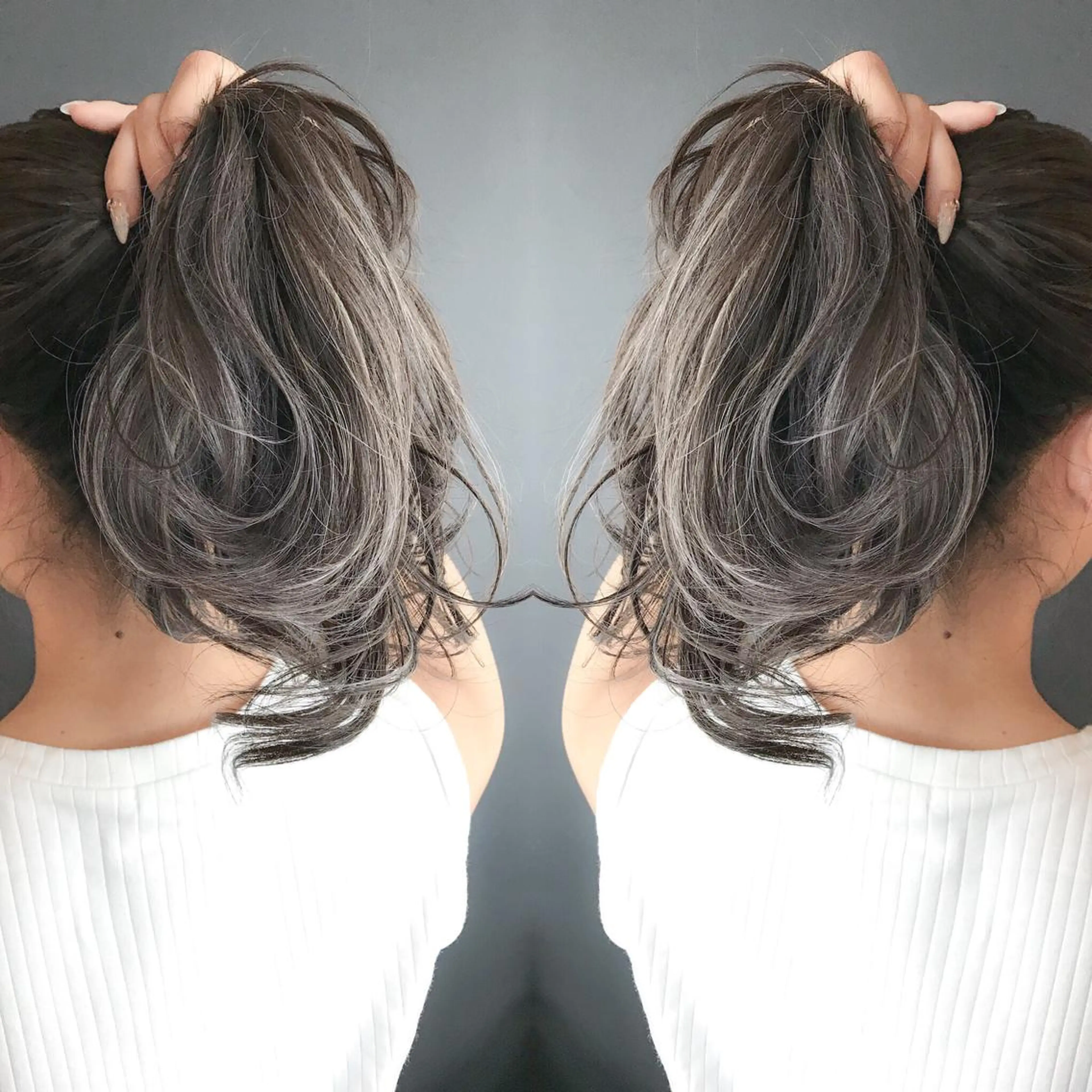 ミディアム カラー グレージュ ハイライトカラー ハイライト ヘアカラー BOX mico.のヘアスタイル