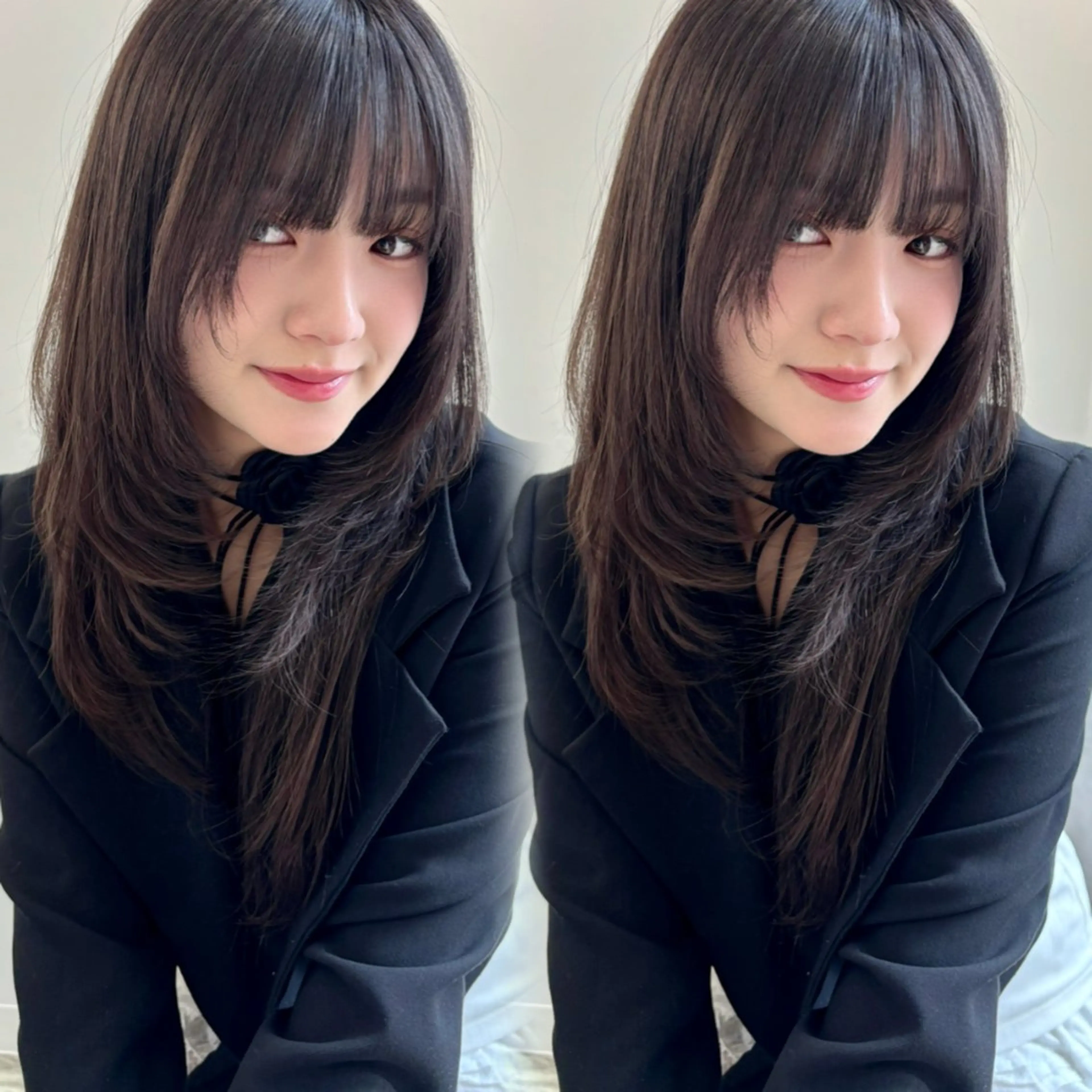 ロング ロングレイヤー ハッシュカット 髪質改善 韓国風ヘア レイヤーカット カット トリートメント 新宿♥ハッシュカット 暖色カラー♥Unaのヘアスタイル