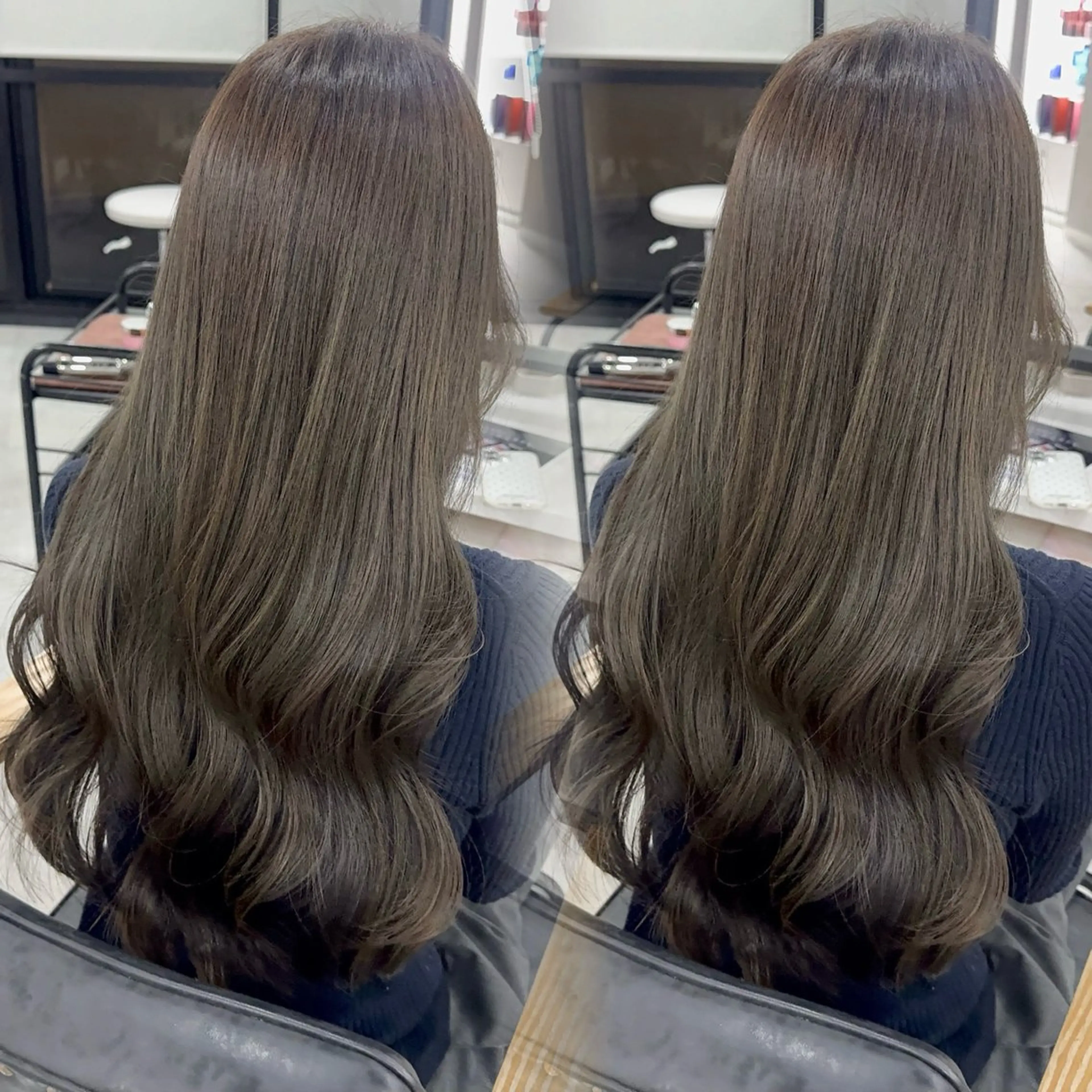 ロング カラー アッシュ アッシュブラウン ベージュカラー 黒髪 ブリーチ カット ヘアカラー トリートメント 赤み無し柔らかカラー 【梅田】madokaのヘアスタイル