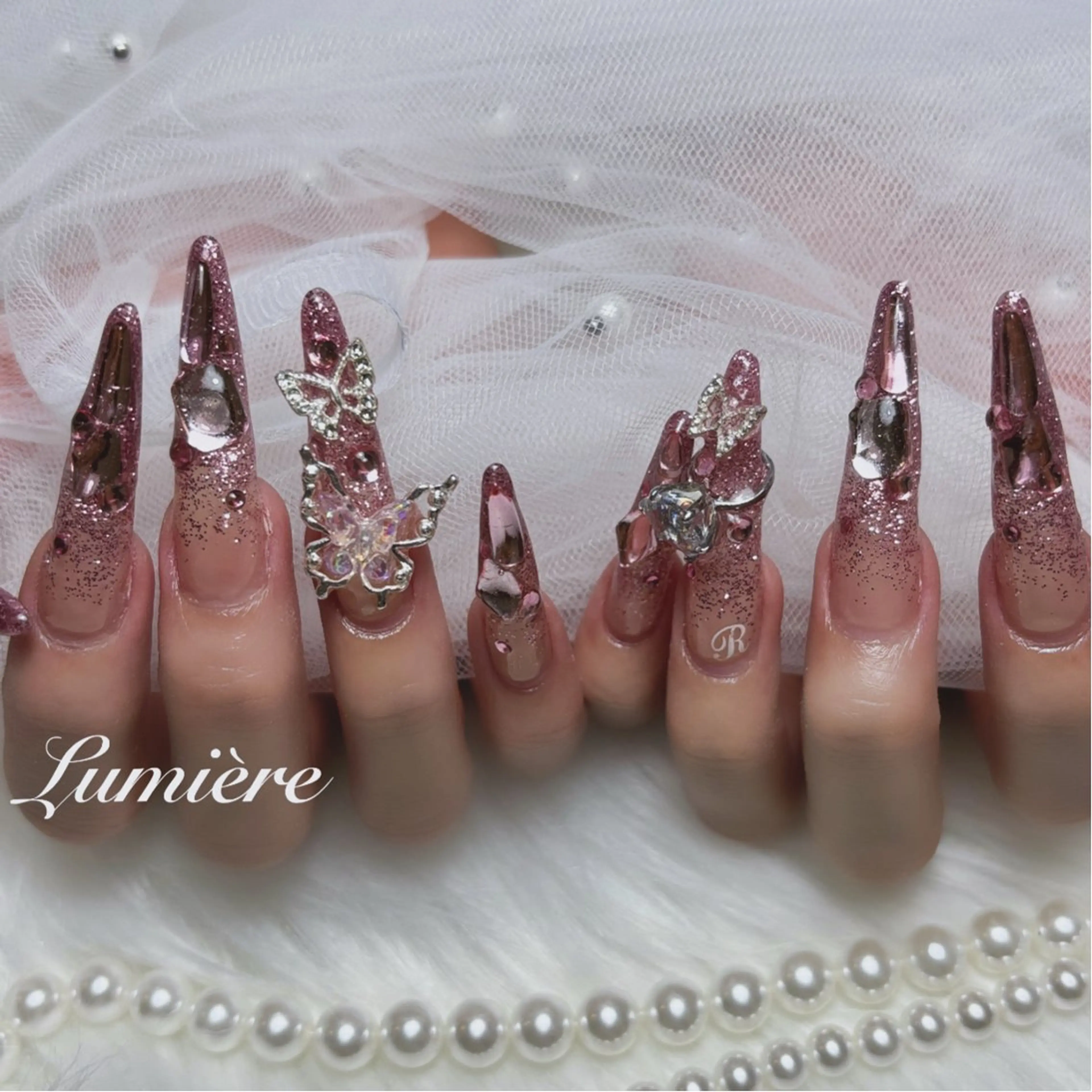 ネイル ロングネイル スーパーロングネイル ハンドネイル Lumière｜ ロング｜ワンホンのネイルデザイン
