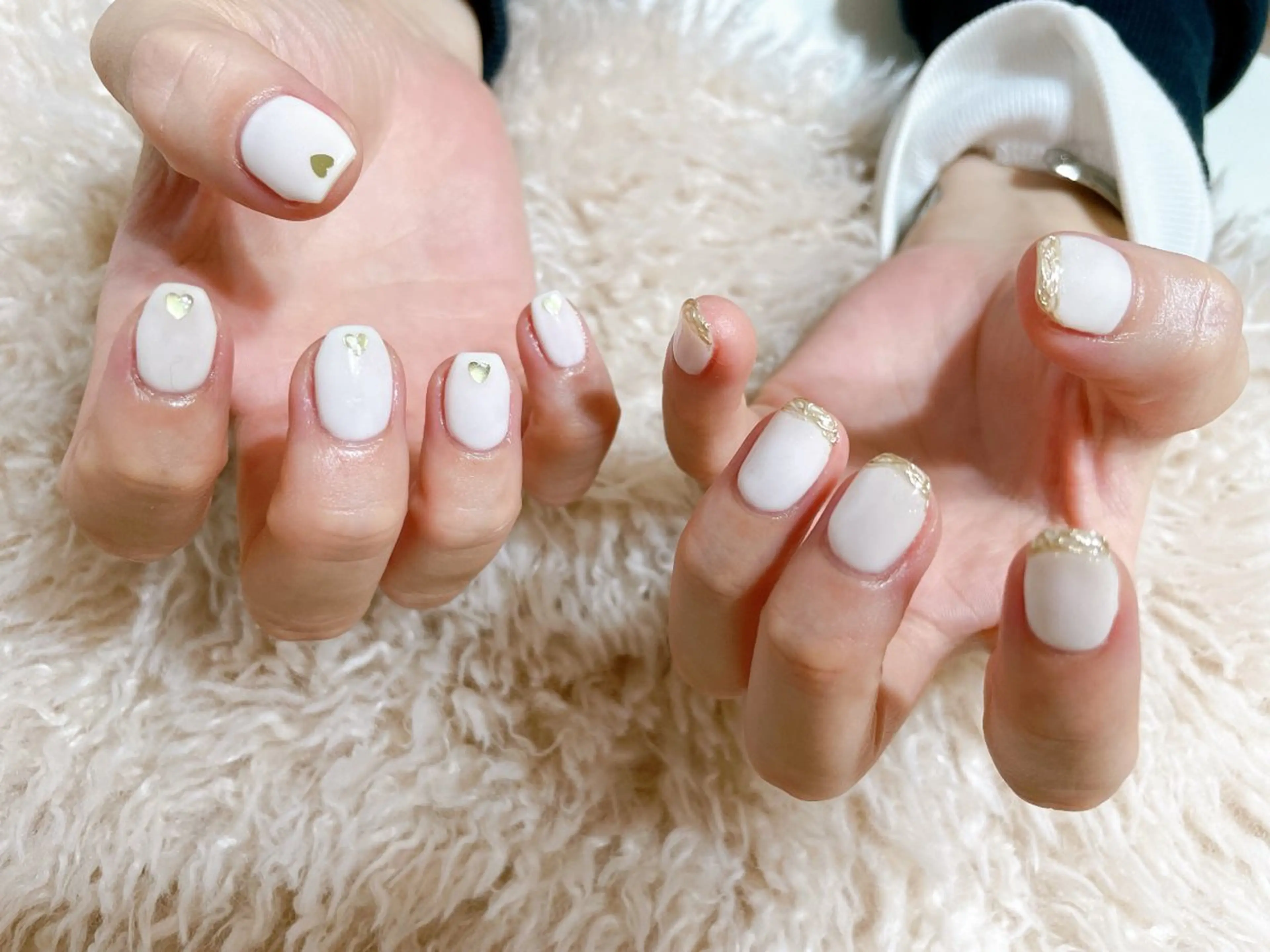 ネイル ジェルネイル ハート 韓国ネイル パラジェル ホワイト kikinail 溝の口のネイルデザイン