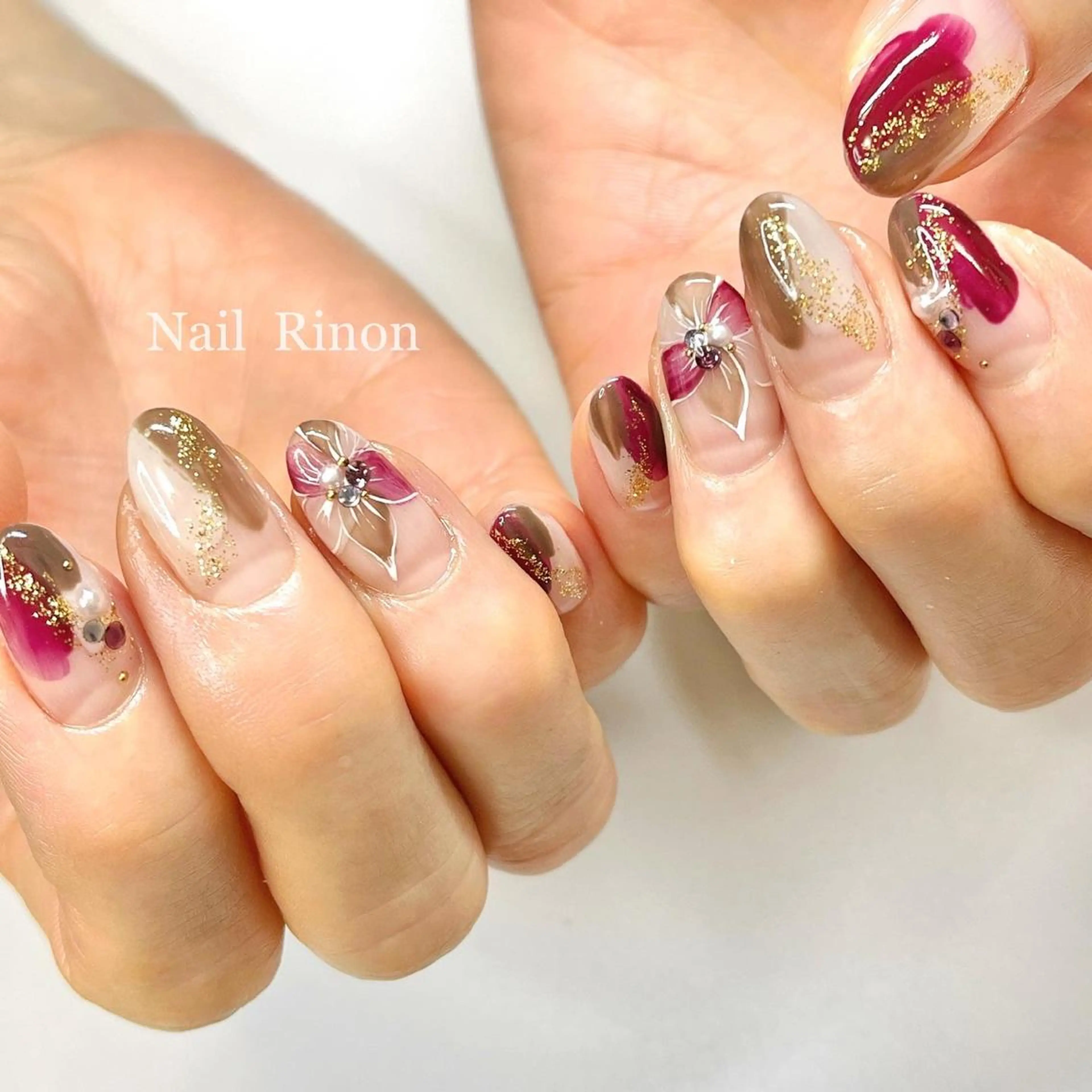 ネイル ボルドー ブラウン ハンドネイル Nail Rinonのネイルデザイン