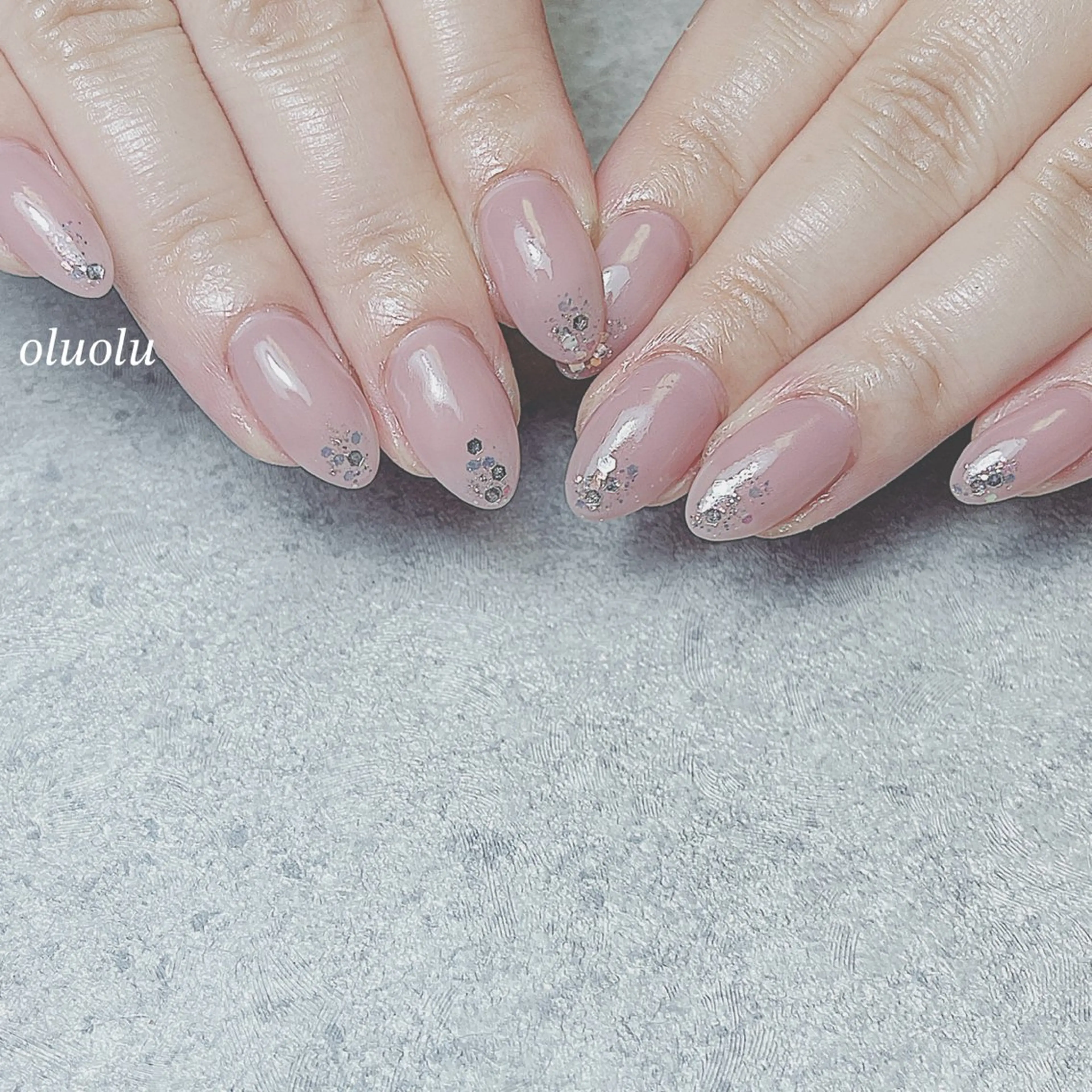 ネイル アートネイル ラメ(グリッター) オフィスネイル ピンク シンプルネイル 大村 紬華のネイルデザイン