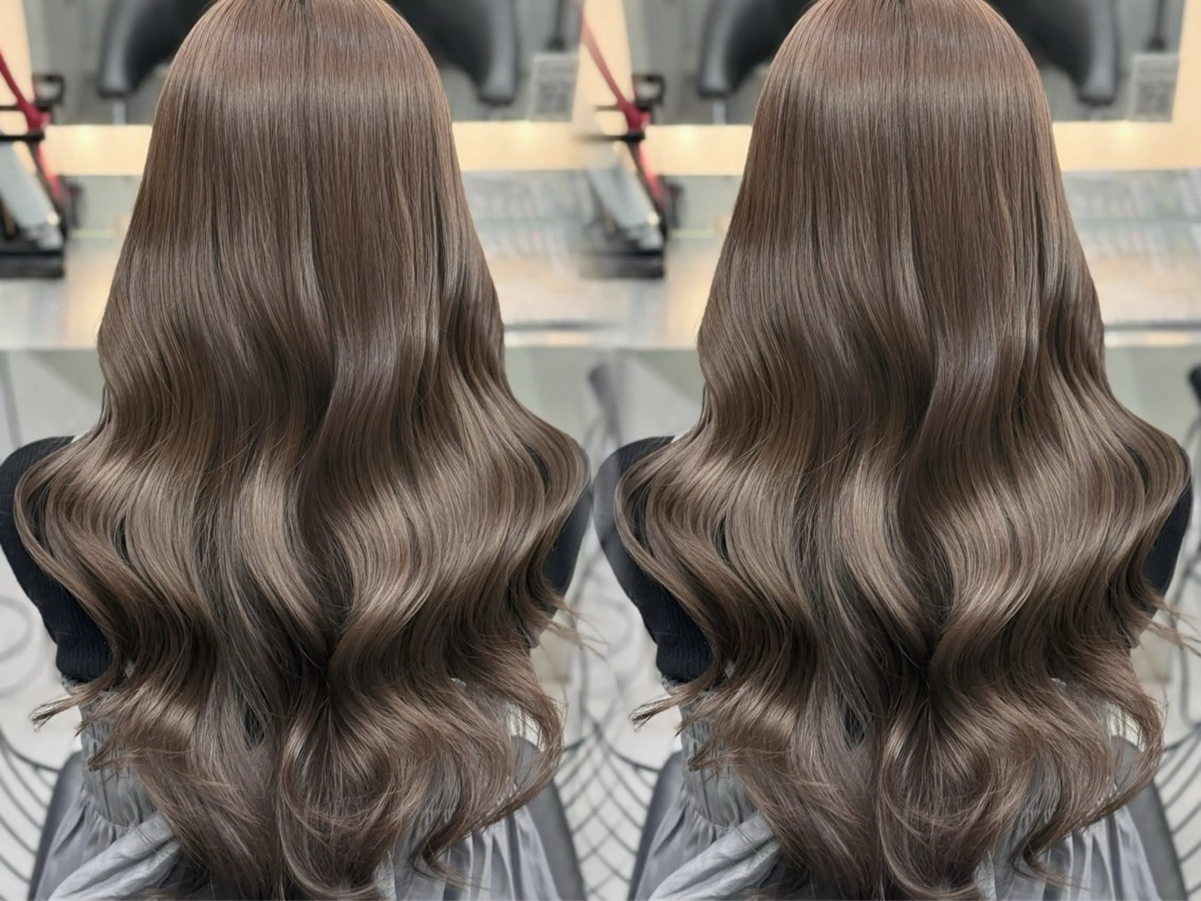 ロング カラー 透明感カラー ココアグレージュ グレージュ カット ヘアカラー トリートメント 韓国レイヤー× 艶髪 池袋/ハナ🌷のヘアスタイル