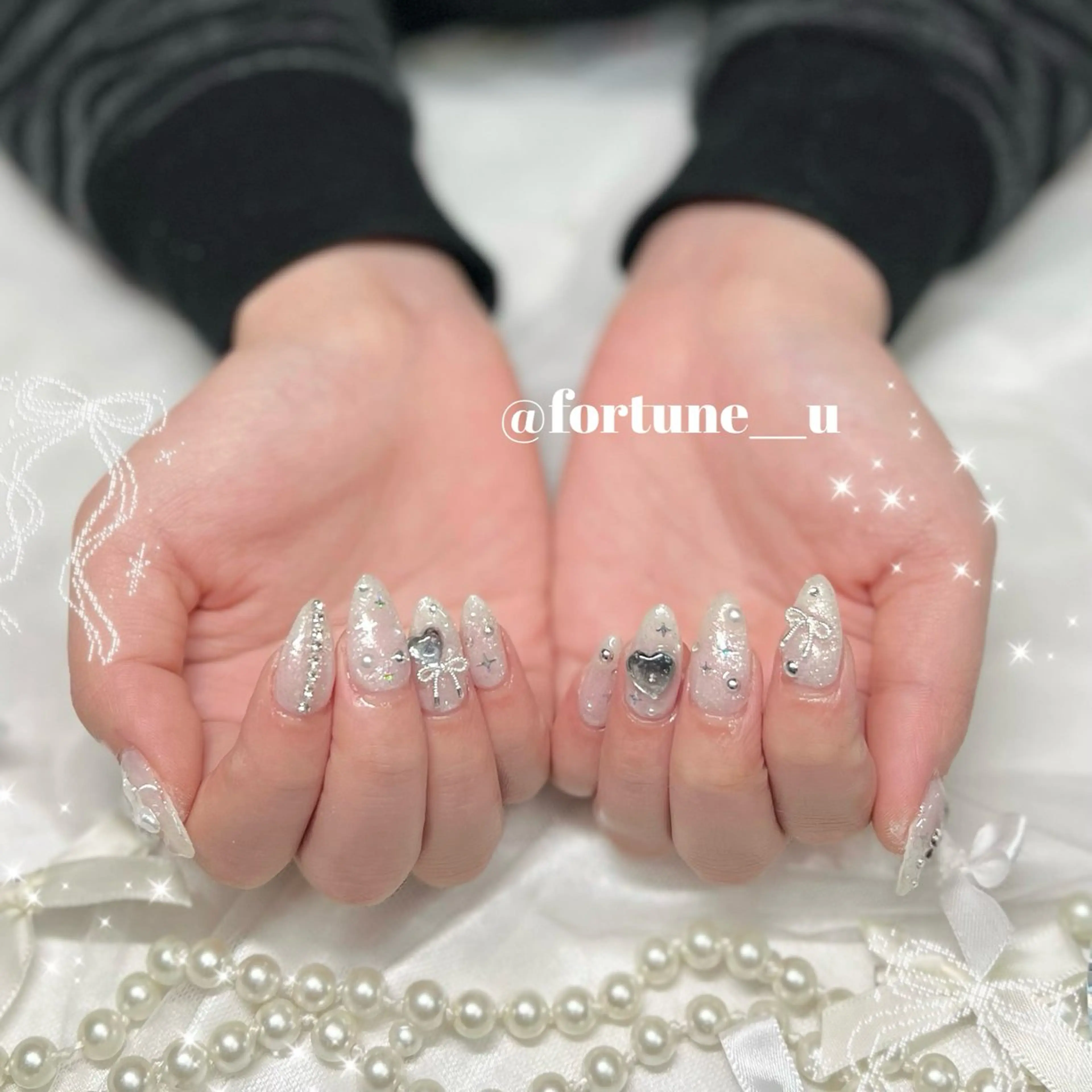 ネイル ガーリー 韓国ネイル ワンホンネイル ハンドネイル 💜✩.* Yuuna💜のネイルデザイン