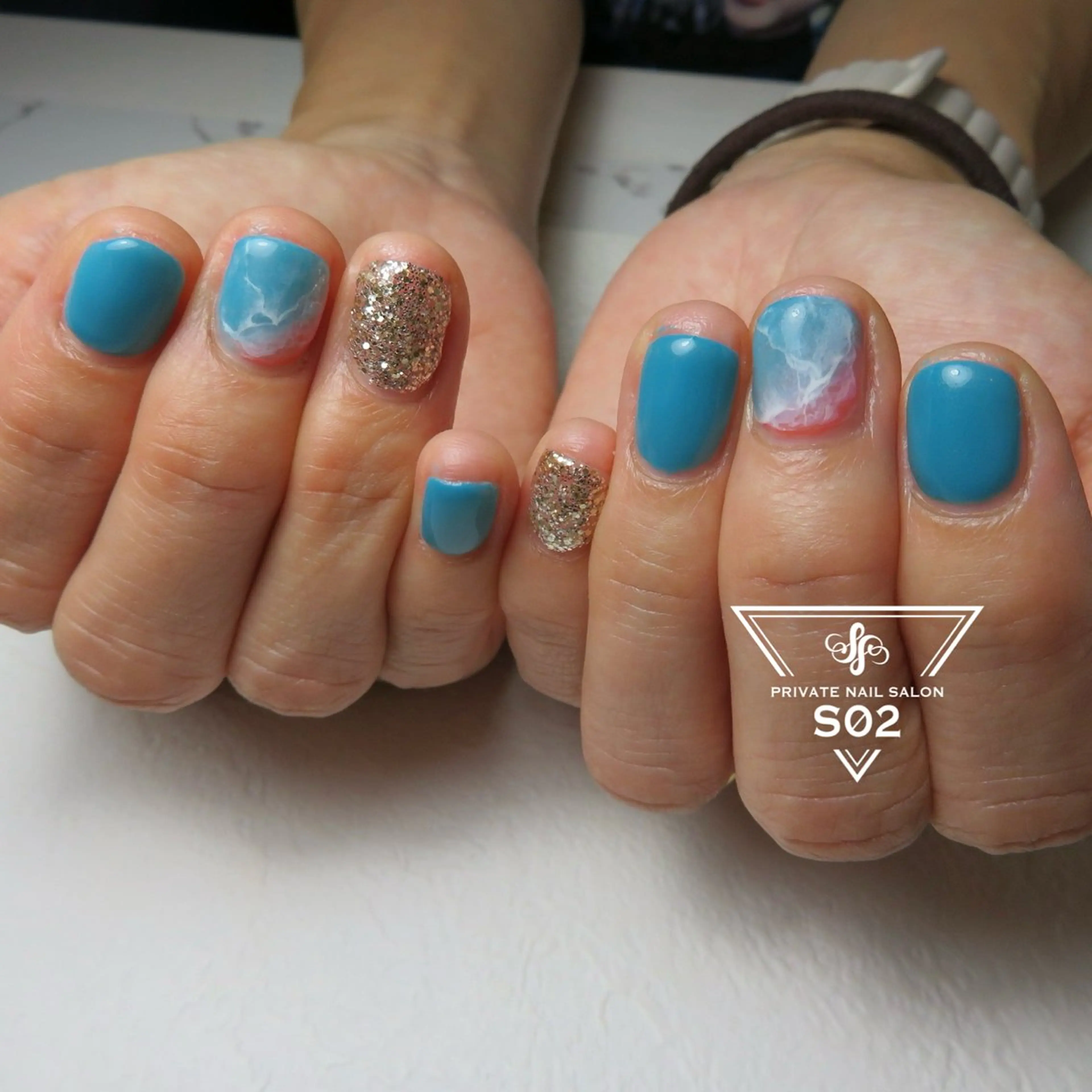 ネイル ブルー 持ち込み S02 𝙲𝚑𝚒𝚎のネイルデザイン