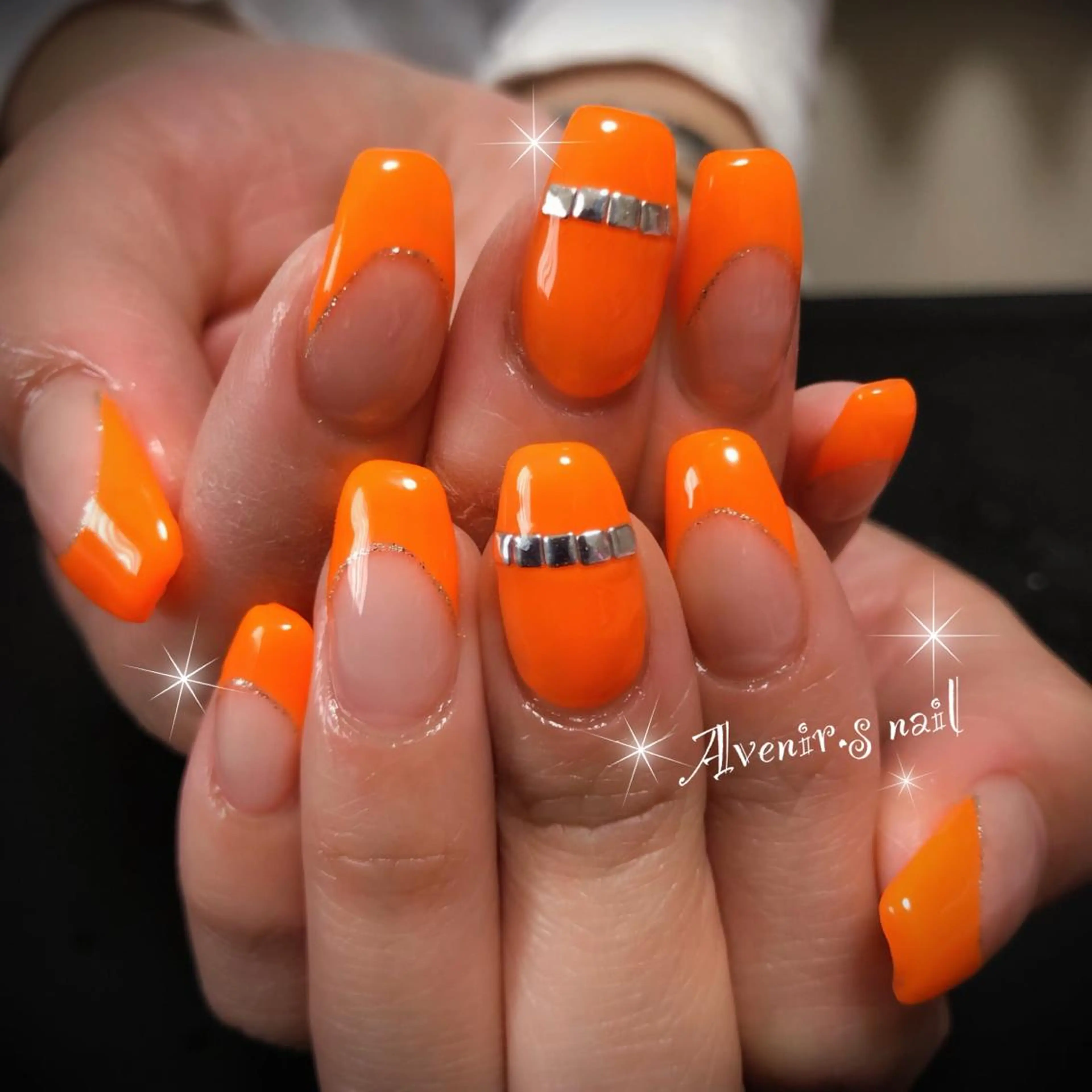 ネイル フレンチネイル オレンジ Home Salon Avenir.のネイルデザイン