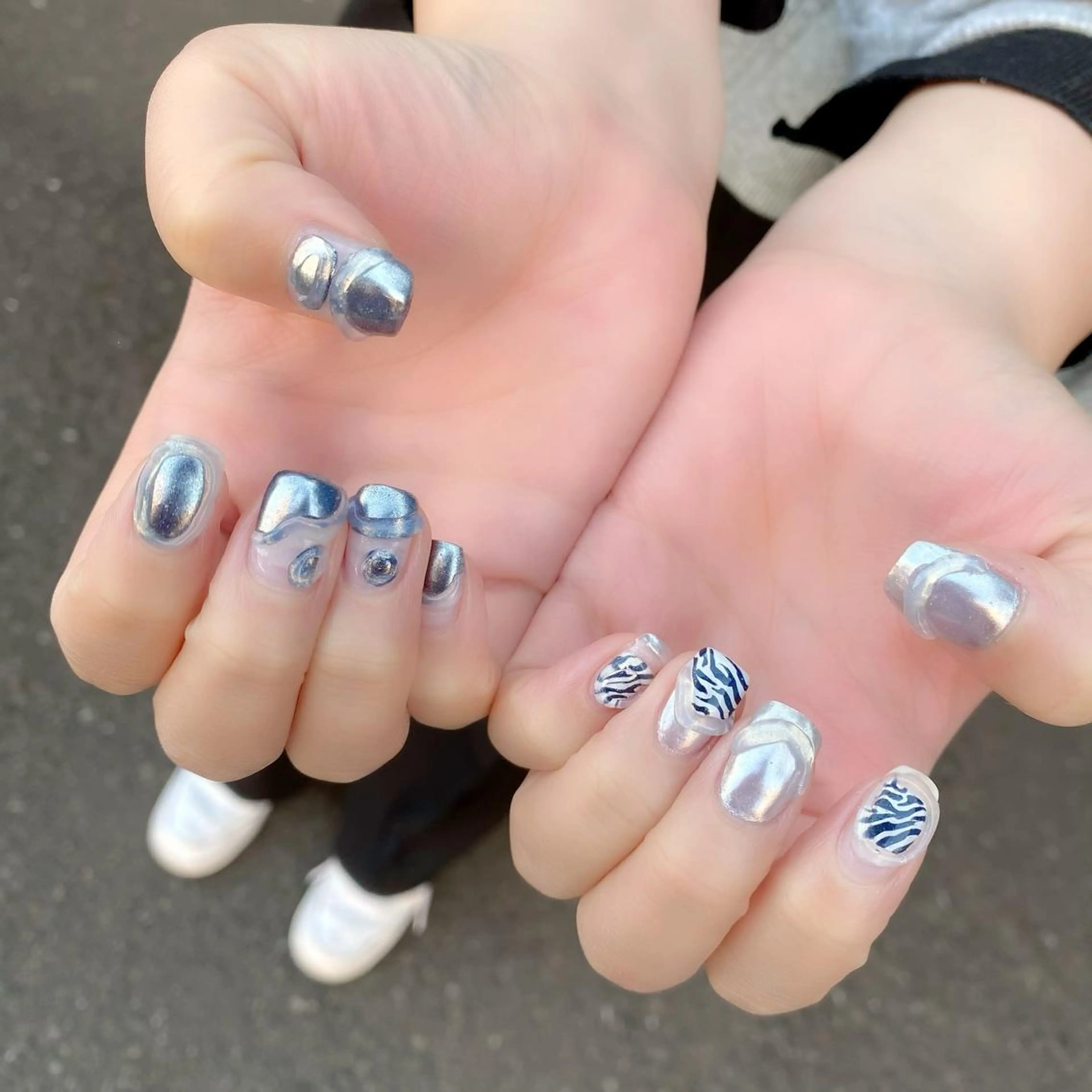 ネイル アニマル柄 ミラーネイル ぷっくりネイル 春ネイル スクエアネイル ハンドネイル Salon Kのネイルデザイン