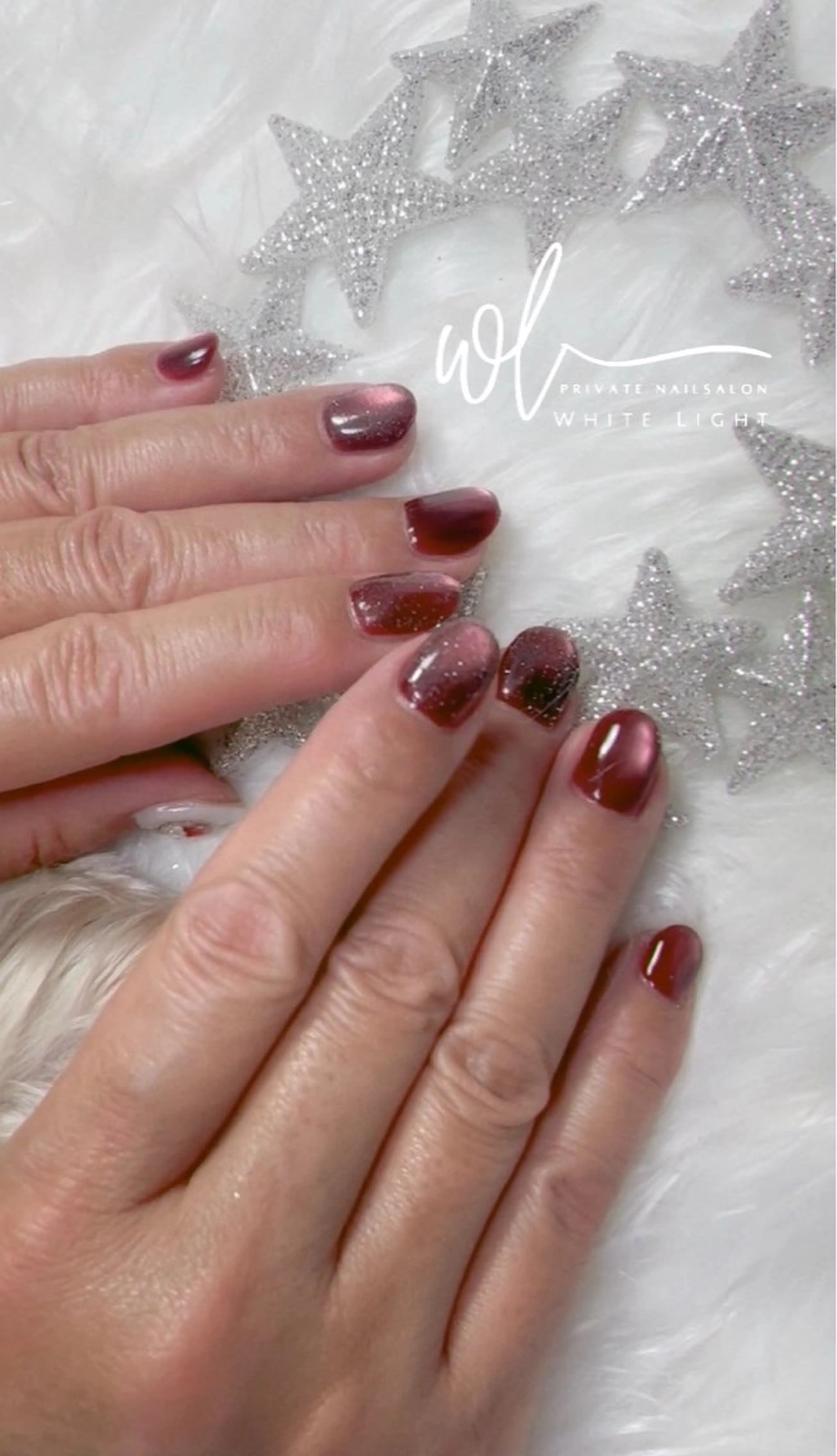 ネイル ボルドー マグネットネイル ワンカラーネイル 冬ネイル クリスマス プライベートサロン WhiteLightのネイルデザイン