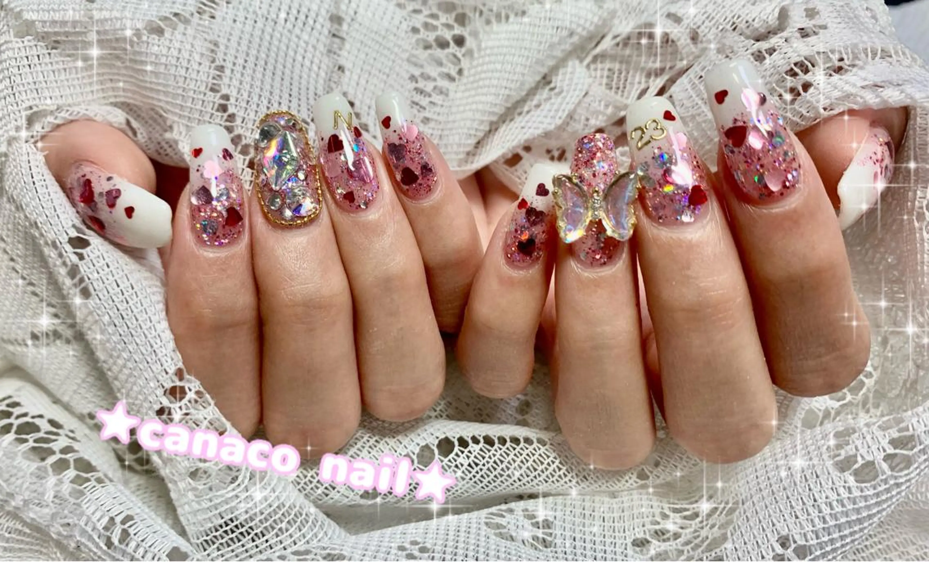 ネイル アートネイル ジェルネイル ガーリー ハート パラジェル ベテランネイル cnc  nailのネイルデザイン