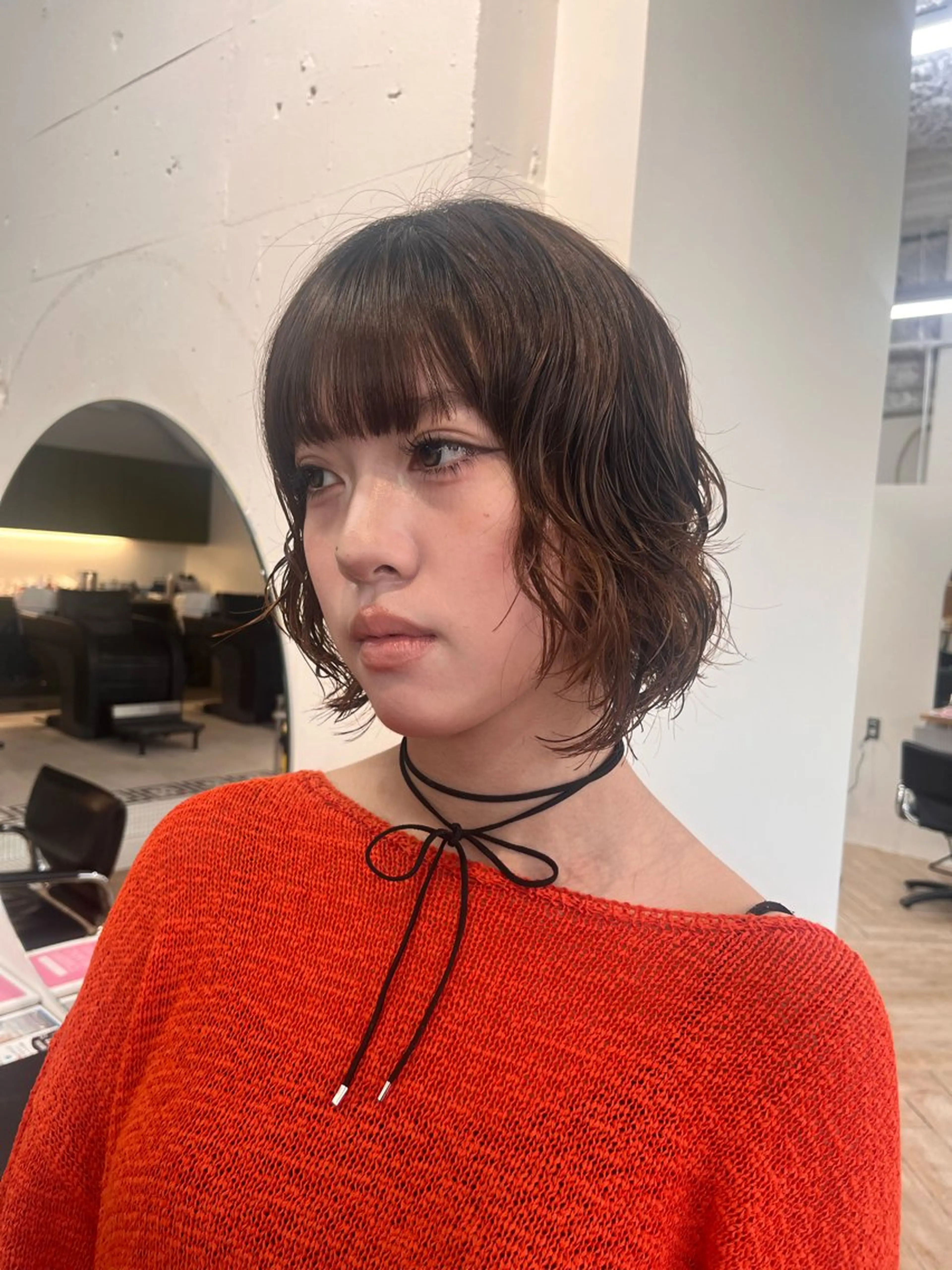 ミディアム パーマ ミディアムパーマ ボブ レイヤーカット カット パーマ パーマ/縮毛矯正/ LUVISM佐藤里咲のヘアスタイル