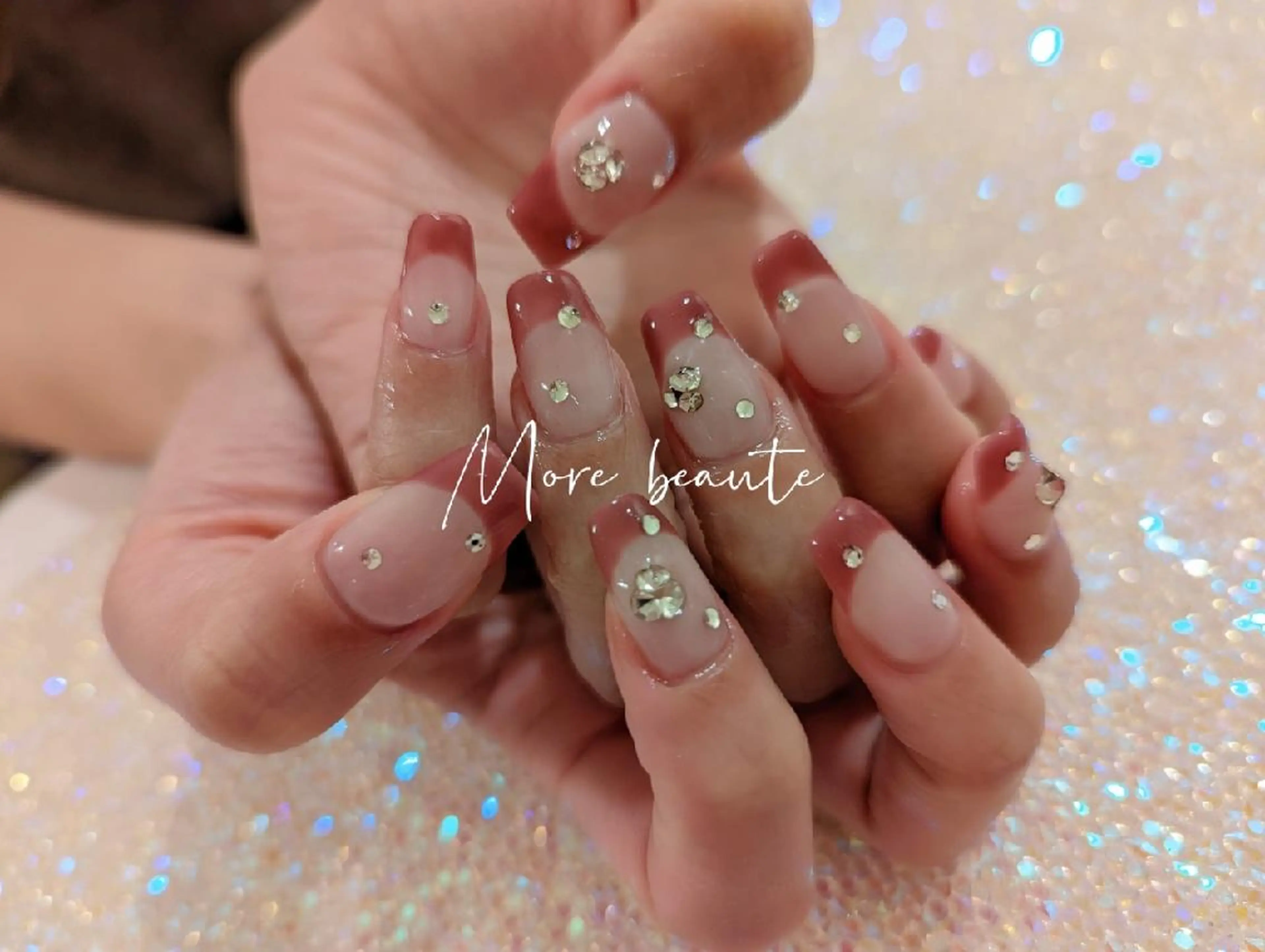 ネイル アートネイル フレンチネイル ガラスフレンチ キラキラネイル 韓国ネイル ハンドネイル I LOVE ME NAIL.｡.:*♡のネイルデザイン