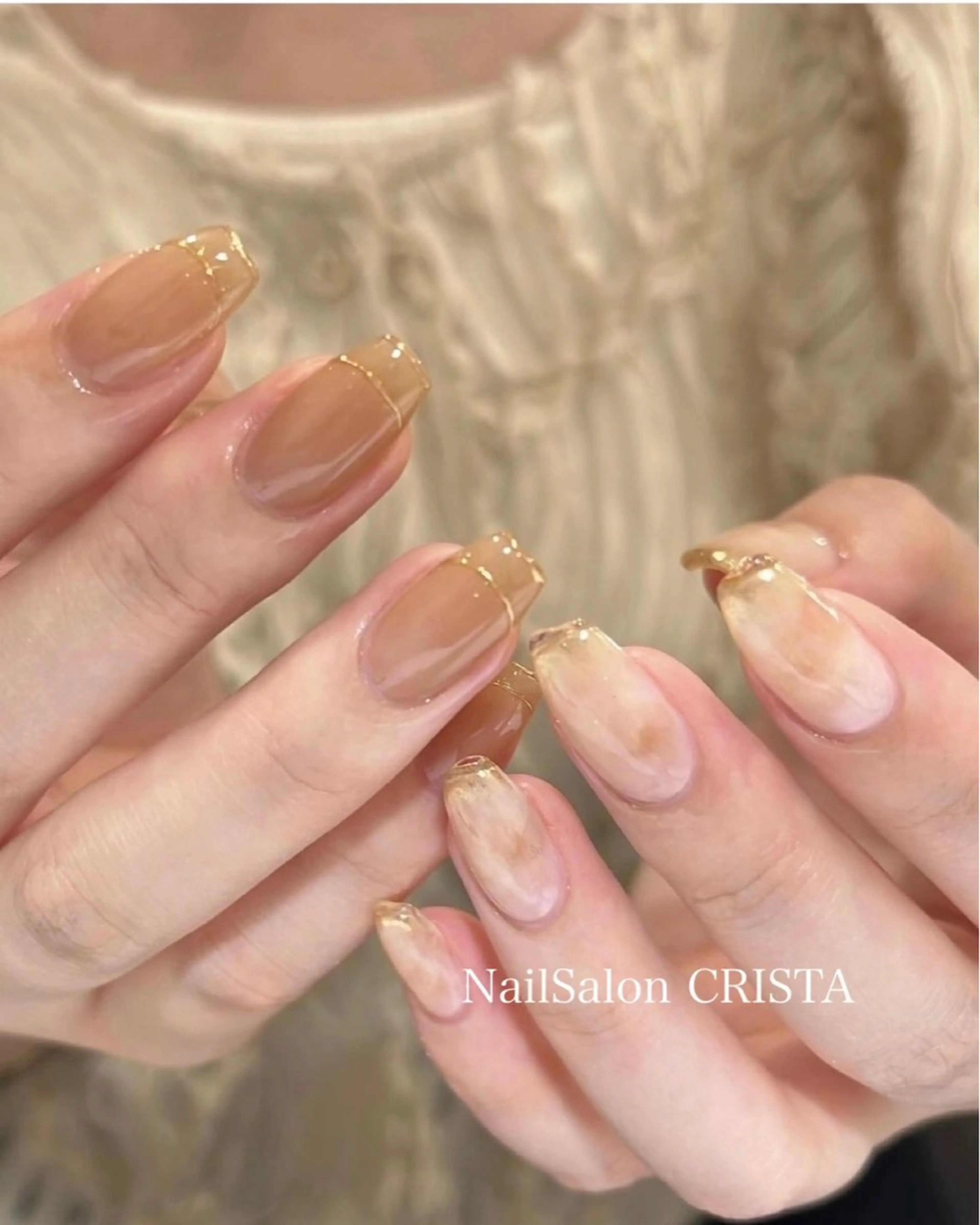 ネイル ブラウン ゴールド ニュアンスネイル シンプルネイル ハンドネイル CRISTA chikakoのネイルデザイン