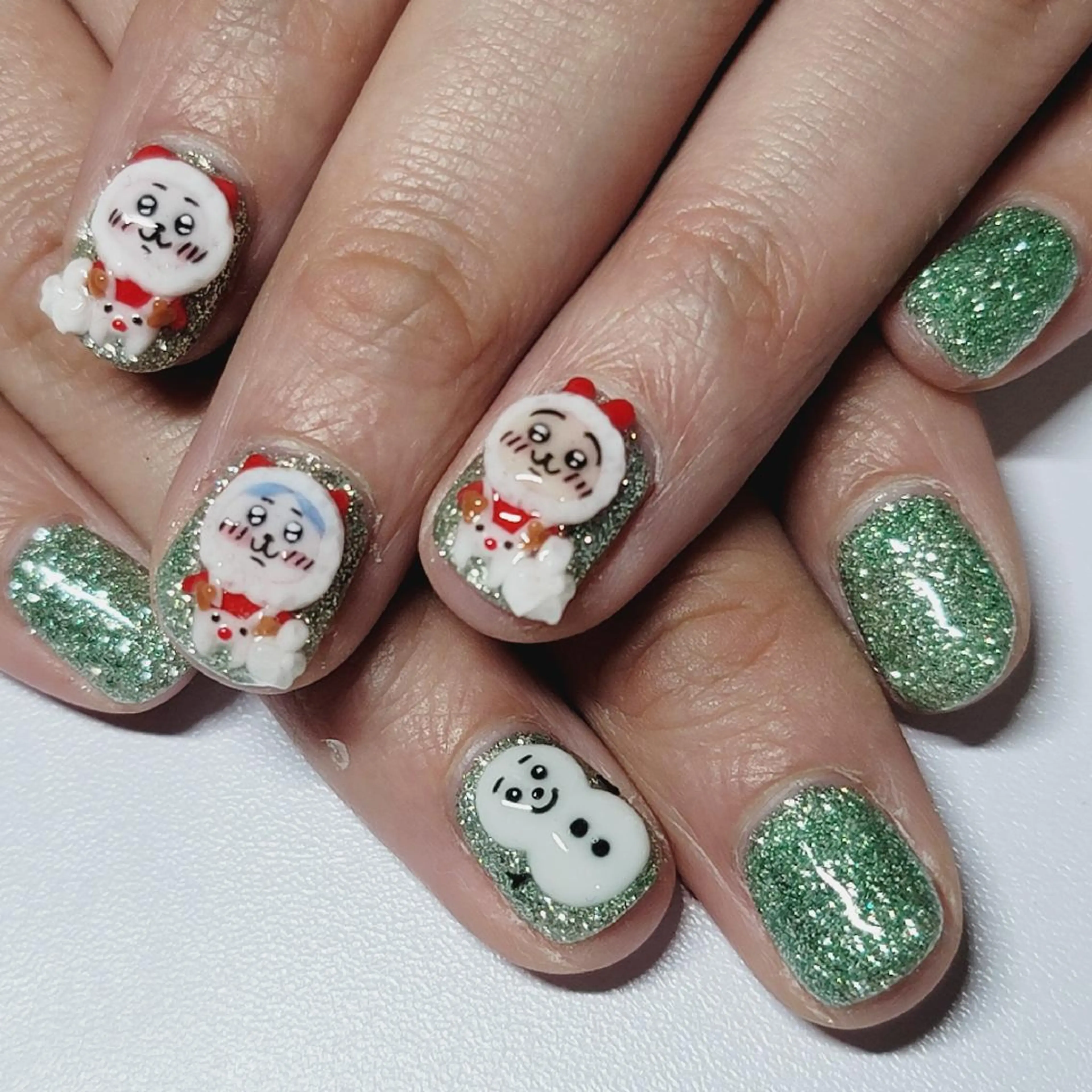 ネイル アートネイル グリーン 氷ネイル・うるうるネイル ラメ(グリッター) ワンカラーネイル ハンドネイル よしだ ひろきのネイルデザイン