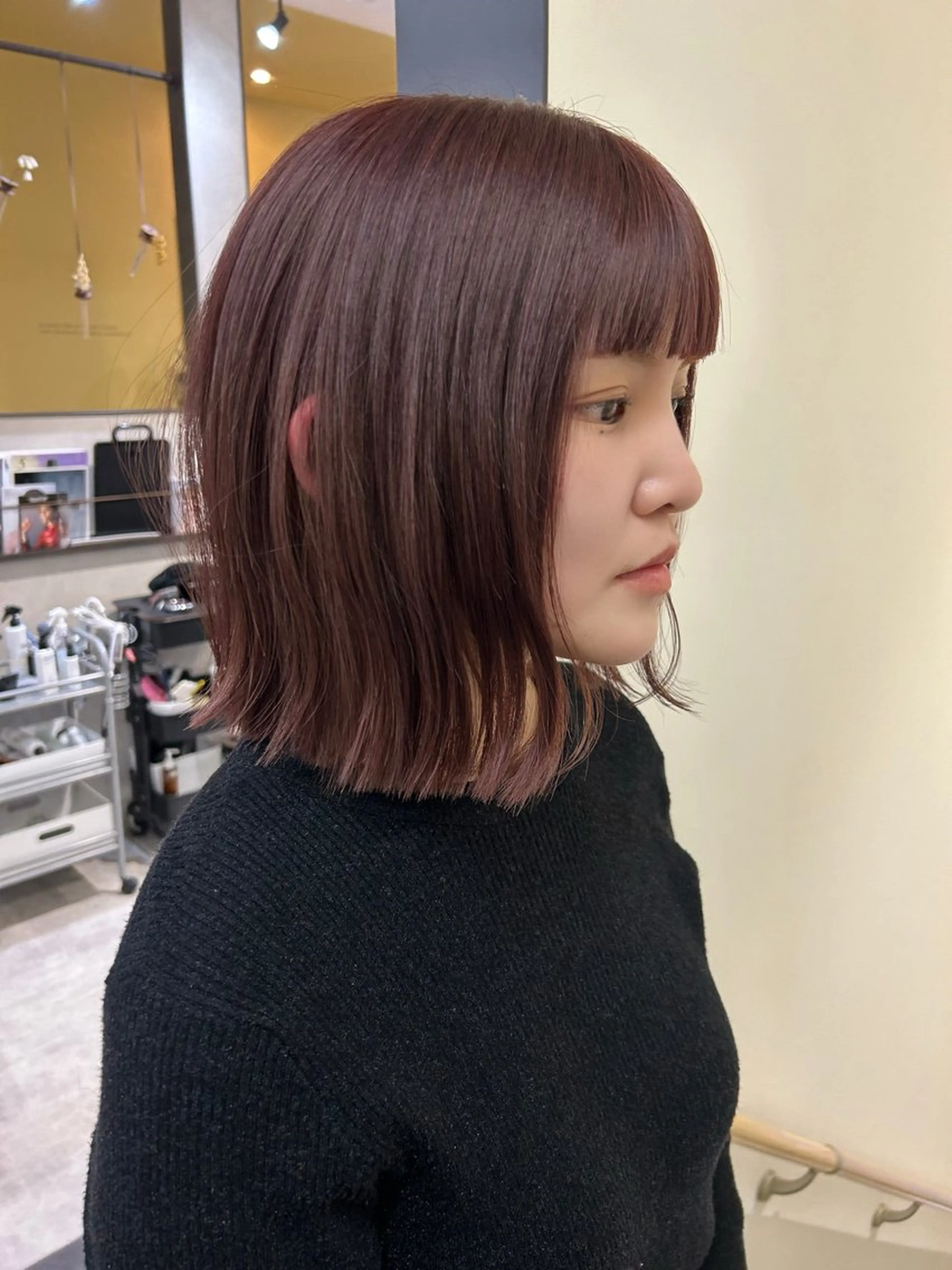 ミディアム カラー ブリーチ ブラウンカラー ブリーチなしカラー ピンクカラー ピンクブラウン hub hair レイヤー/透明感のヘアスタイル