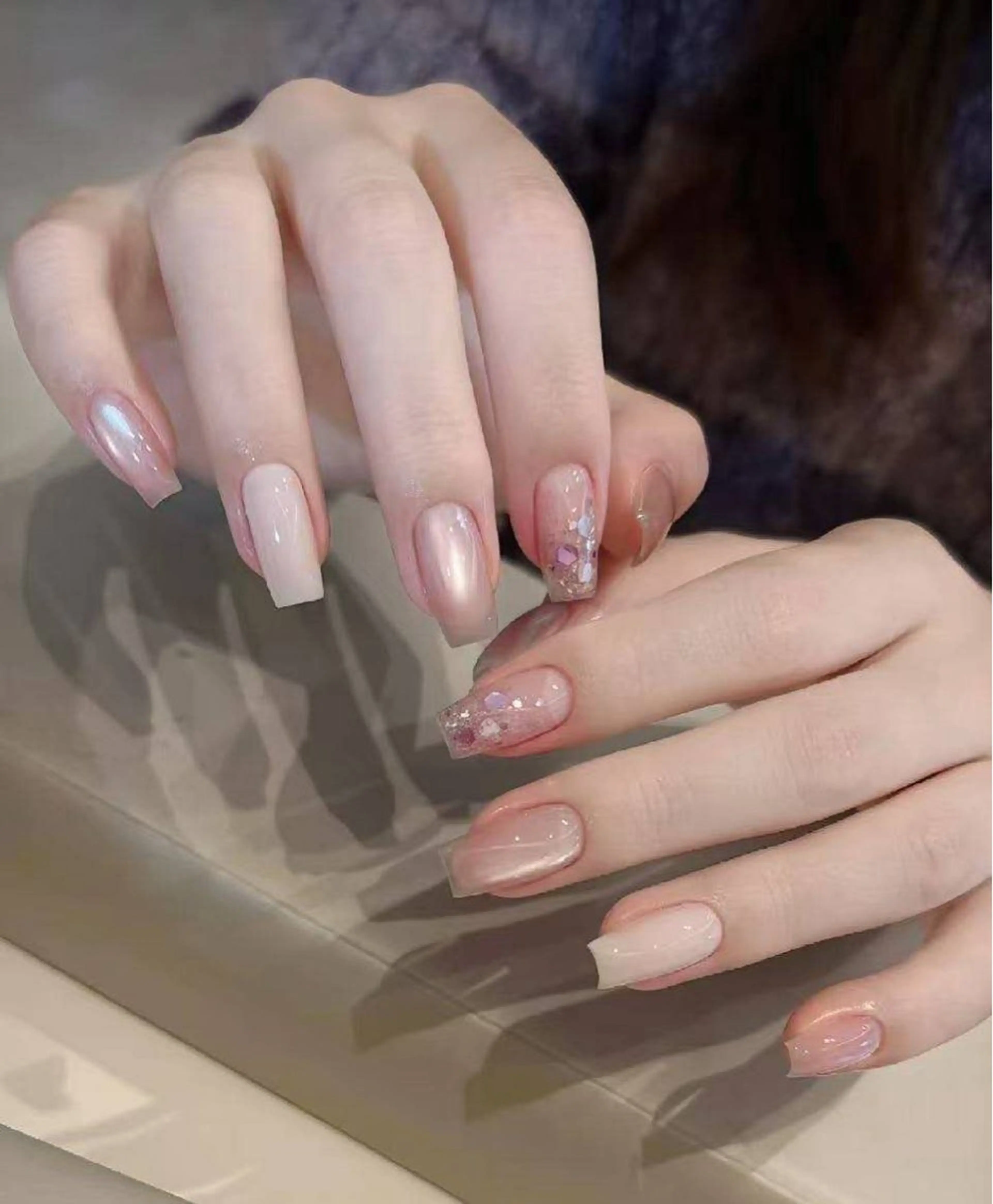 ネイル フラワーネイル フレンチネイル ジェルネイル ガラスフレンチ ハート ハンドネイル 相沢 さやかのネイルデザイン